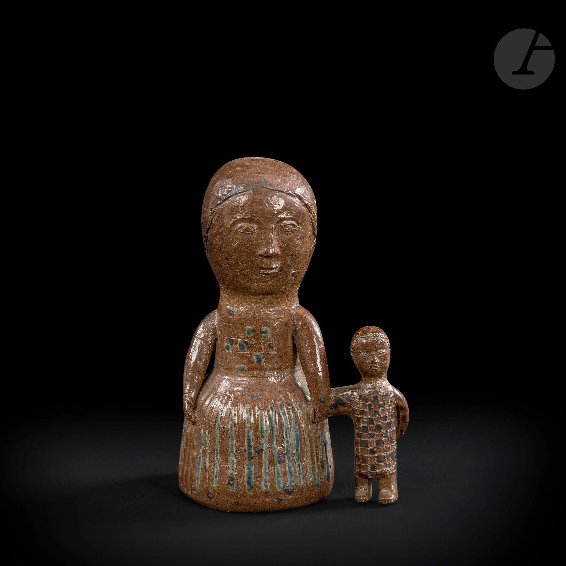 JEAN LERAT (1913-1992) - LERAT COLLECTIONWoman
and child, 1957Group
.
Stoneware, polychrome enamels.
Signed J.J. LERAT, in incised letters towards the base.
Height: 18 cm

Provenance:
Lerat Collection.

To note :
This work is referenced under the n° 516 in the Lerat archives
.









