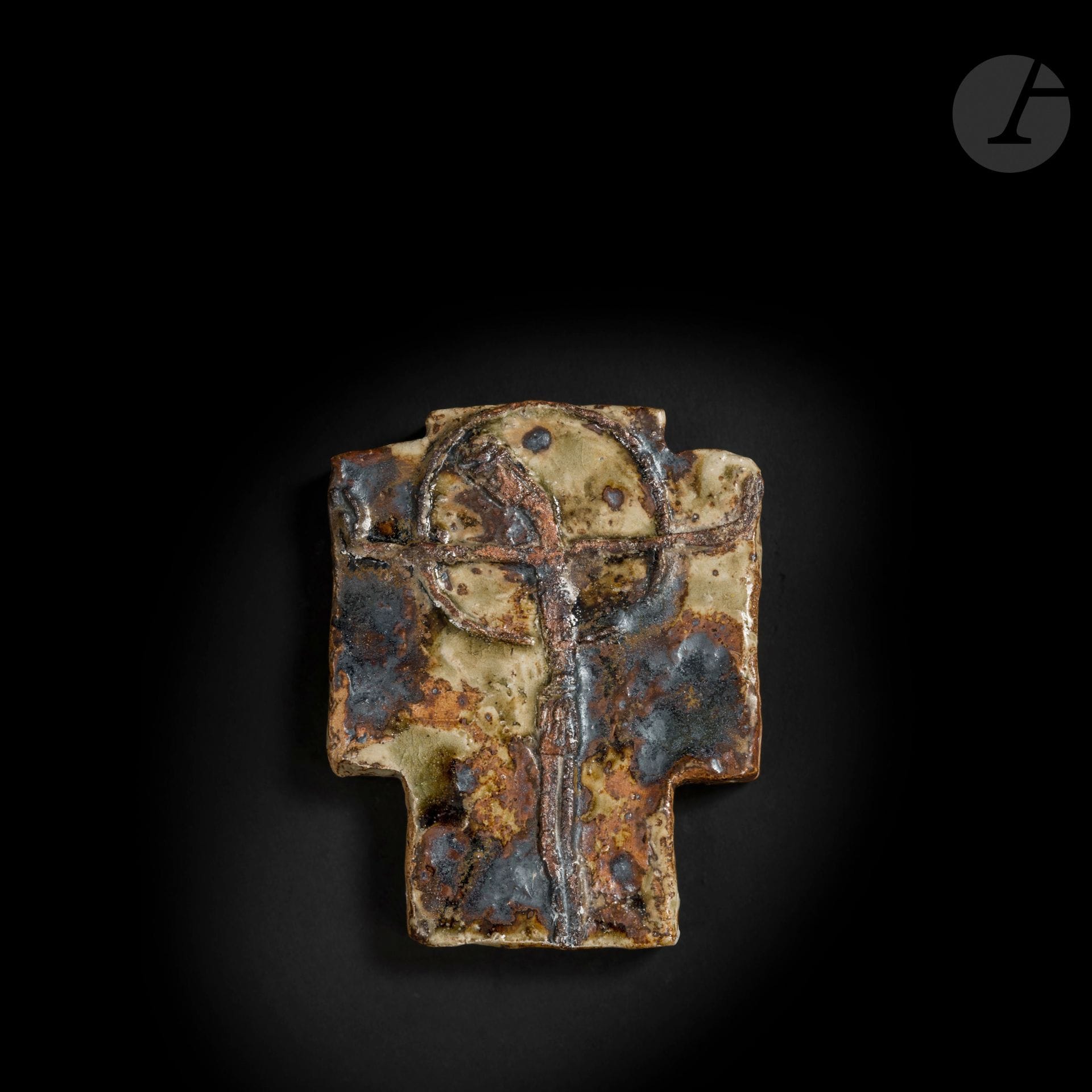 JEAN LERAT (1913-1992) - COLLECTION LERATChrist
on the cross, 1960Crucifix
.
Stoneware, enamel.
Signed J.J. LERAT, in incised letters on the backHeight
: 16 cm - Length: 12.5 cmProvenance

:
Lerat Collection.

To note :
This work is referenced under the n° 1041 in the Lerat archives
.









