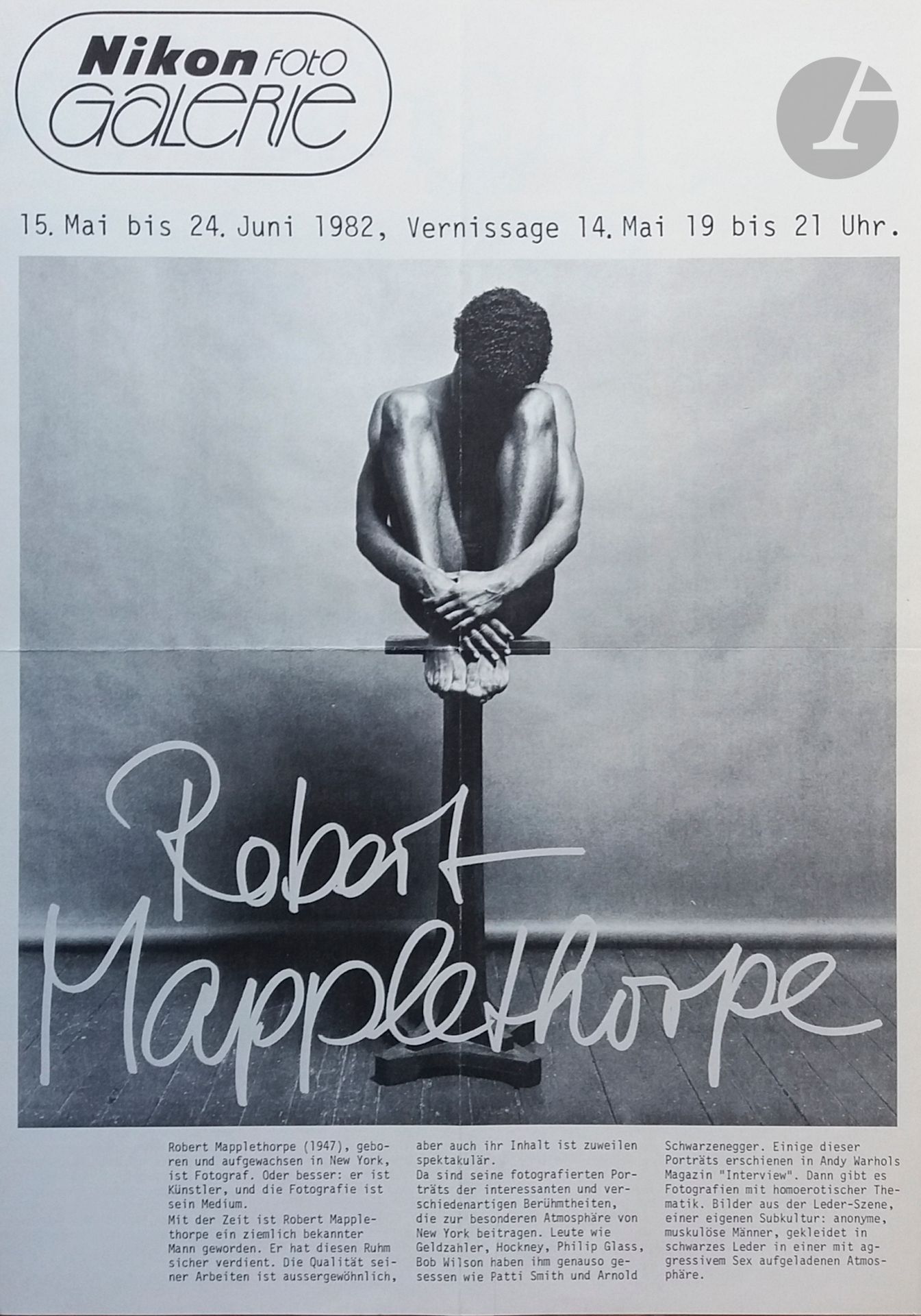 [Affiches d'Expositions Photographiques]

NIKON FOTO GALERIE
39 affiches de la Nikon Foto Galerie de Zürich, 1980/1986.
Format 43 x 29,5 cm. Toutes les affiches sont pliées au centre.

1/ Francisco Hidalgo. 2/ Reinhart Wolf. 3/ Richard Avedon-Andreas Oberli. 4/Exposition Collective. 5/ Harry Gruyaert-Toshimi Kamiya. 6/ Cheyco Leidmann-Holger Stumpf. 7/ Christian Vogt. 8/ Eikoh Hosoe-Suzie Maeder. 9/ Dog Show - Bourdin, e.a. 10/ Jürg Bay-Düde Dürst-Paul Keel. 11/ Sheila Metzner-Joachim Würfel. 12/ Heini Stucker-Alfred Seiland. 13/ 5 Jahre Nikon Photogalerie. 14/ Jost Wildbolz-Holger Stumpf-Hiromitsu Morimoto. 15/ Gunter Sachs. 16/ Robert Mapplethorpe. 17/ Sarah Moon-JJ Dicker. 18/ Junge Deutsche Fotografie. 19/ Jed Devine-Fiorenza Bassetti. 20/ Diana und Marlo-Annemarie + Peter Schudel. 21/ Marcel Imsand-Joachim Wurfel. 22/ Christian Strömholm-Marco Plüss. 23/ 6 spanische Fotografen. 24/ Bruno Barbey-Stuart Schwartz-Anneliese Hollmann. 25/ Iren Stehli-Karin Staubli. 26/ Graciela Iturbide-Pedro Meyer. 27/ Gérard Petremand-Pete Dine. 28/ Karin Székessy-Jimmy Fox. 29/ Jeanloup Sieff-Peter Ruting. 30/ The Polaroïd Collection. 31/ Giorgio Balmelli-Ricardo Gomez-Andy Frasheski. 32/ Allan Porter and friends. 33/ Nikon meets Jazz. 34/ Arthur Gringras-Michael von Graffenried. 35/ Giovanni Tavana-Bettina Rheims. 36/ Irene Irena. 37/ Elisabeth Sunday-Max Pam. 38/ Patrick Luscher-Pierre Houcmant. 39/ Heini Stucki-Josef Sudek.