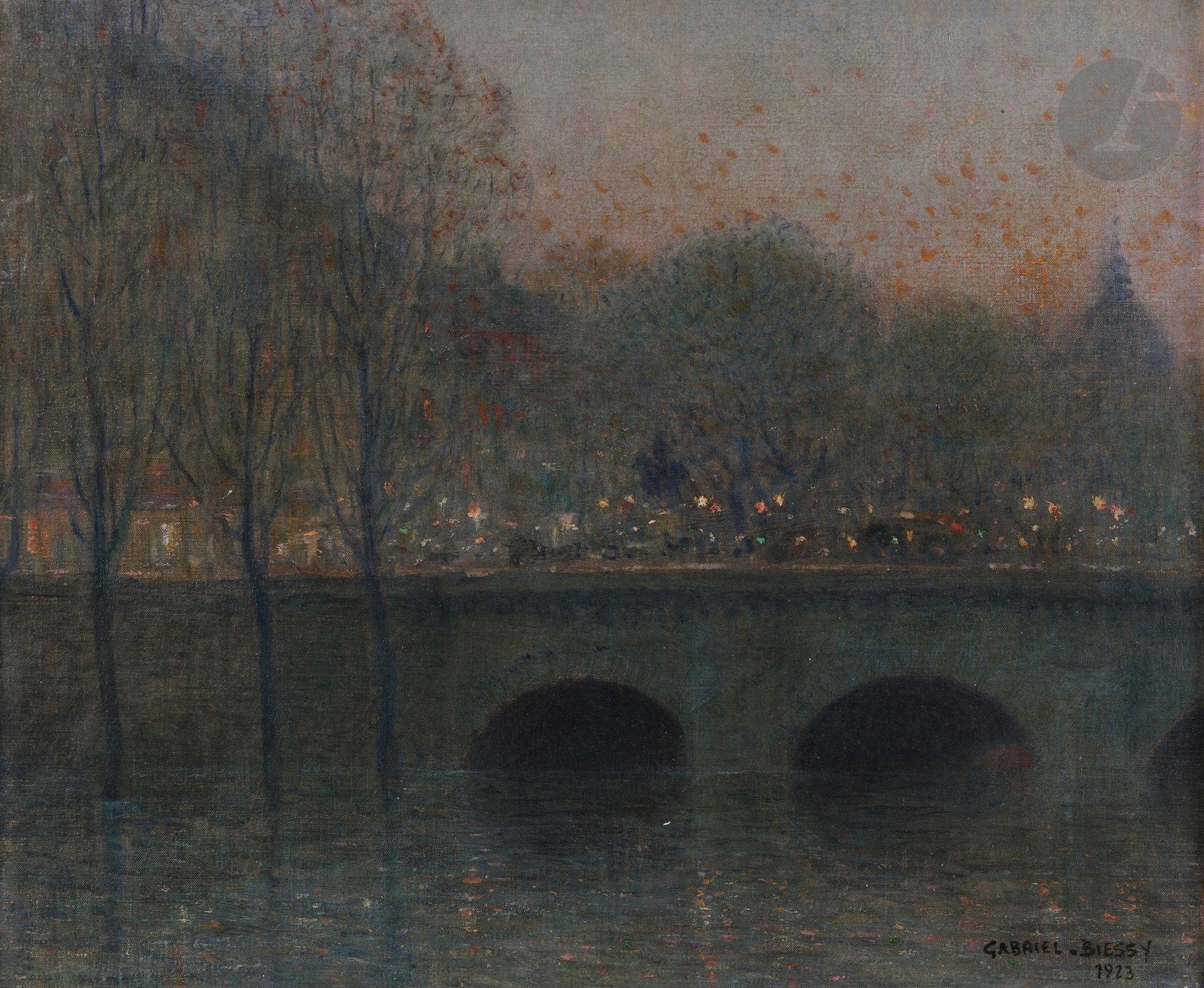 Gabriel Marie BIESSY (1854-1935)
Le Pont Neuf, 1923
Huile sur toile.
Signée et datée en bas à droite.
38 x 46 cm