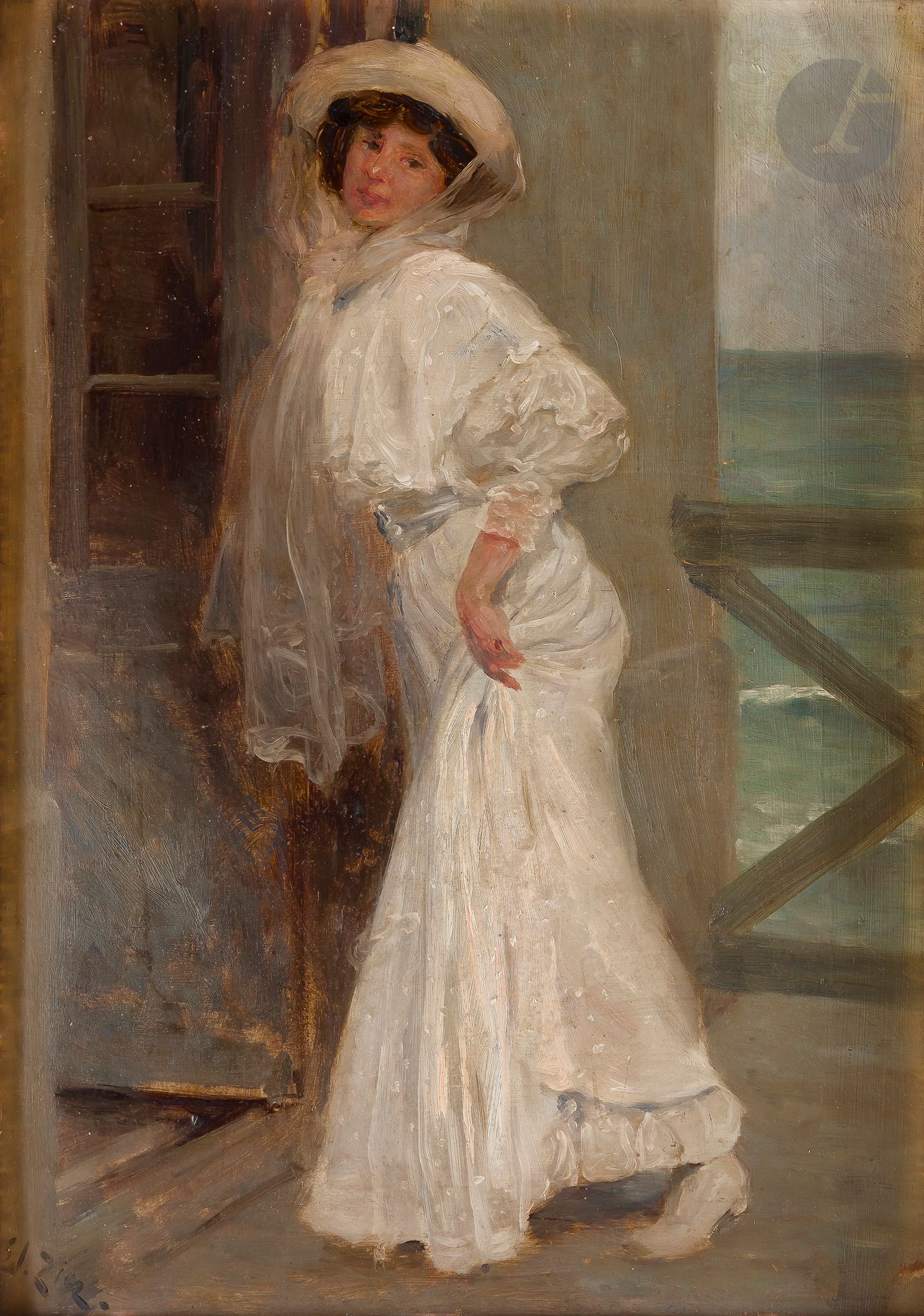 Édouard François ZIER (1856-1924)
Elegant Woman at the Window
Oil on cardboard.
Signed lower left.
41 x 29 cm