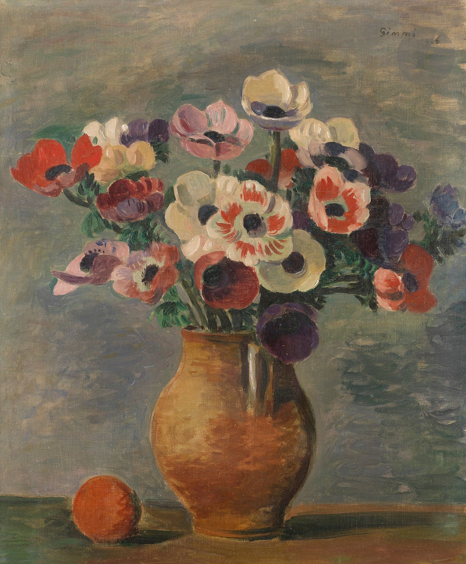 Wilhelm GIMMI (1886-1965)
Anemones, 1926
Oil on canvas.
Signed and dated upper right.
(Small restoration).
61 x 50 cm