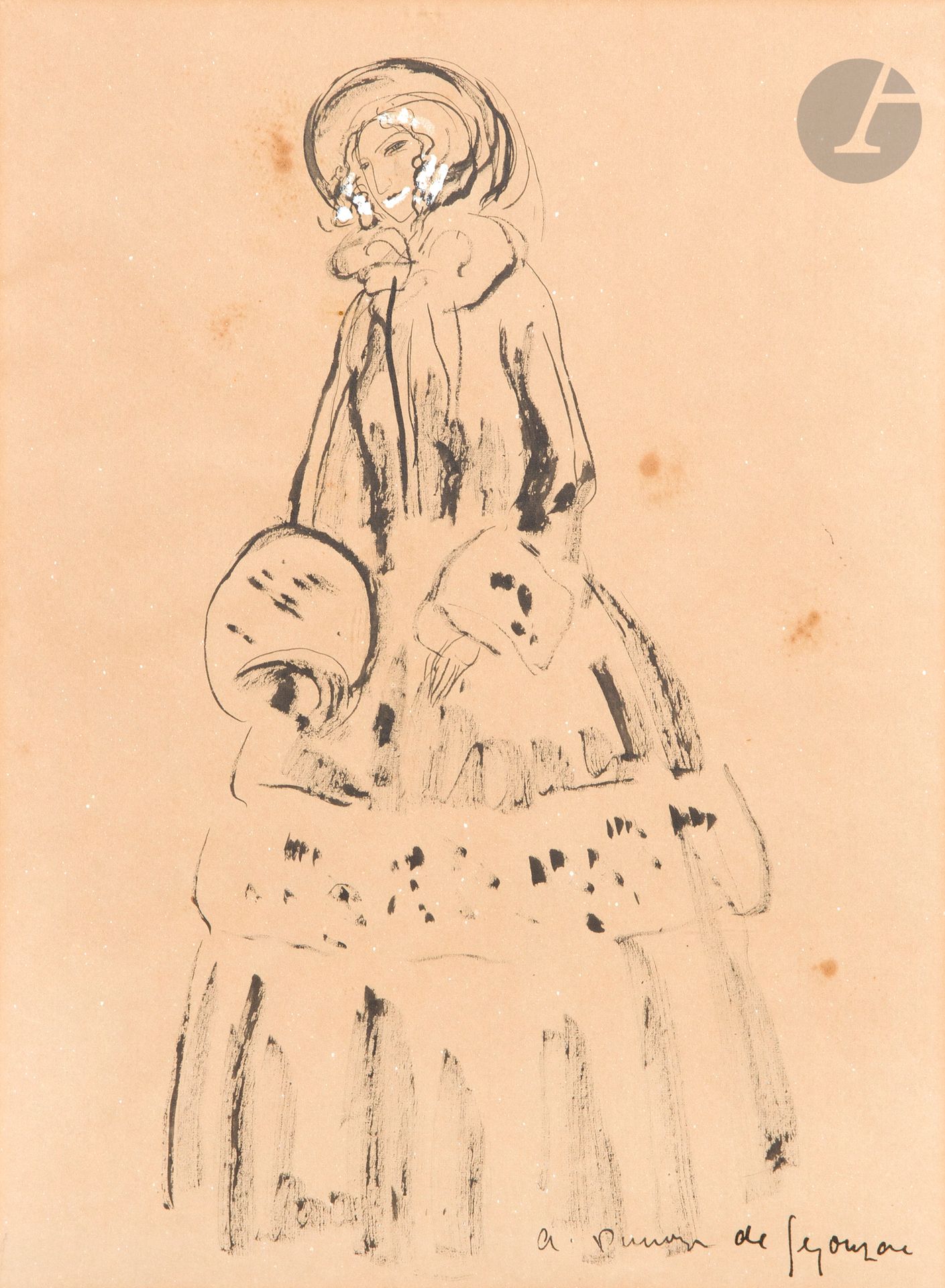 André DUNOYER DE SEGONZAC (1884-1974)
Femme au manchon
Encre, lavis d’encre et rehauts de gouache.
Signée en bas à droite.
25 x 18,5 cm 

Provenance  : 
Collection de l’artiste Robert Lotiron. Par descendance.