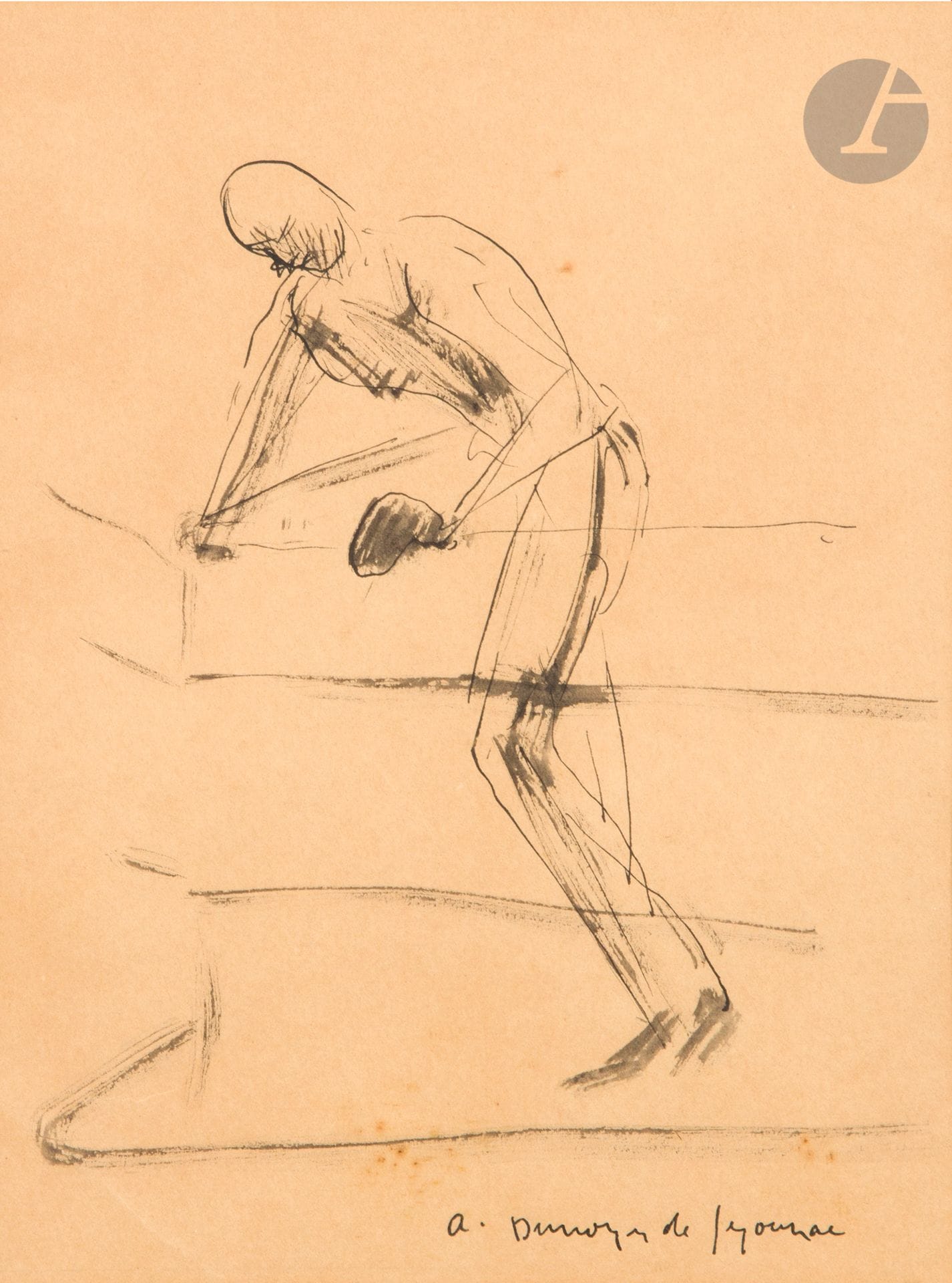 André DUNOYER DE SEGONZAC (1884-1974)
Boxeur
Encre.
Signée en bas à droite.
21 x 16 cm 

Provenance  : 
Collection de l’artiste Robert Lotiron. Par descendance.