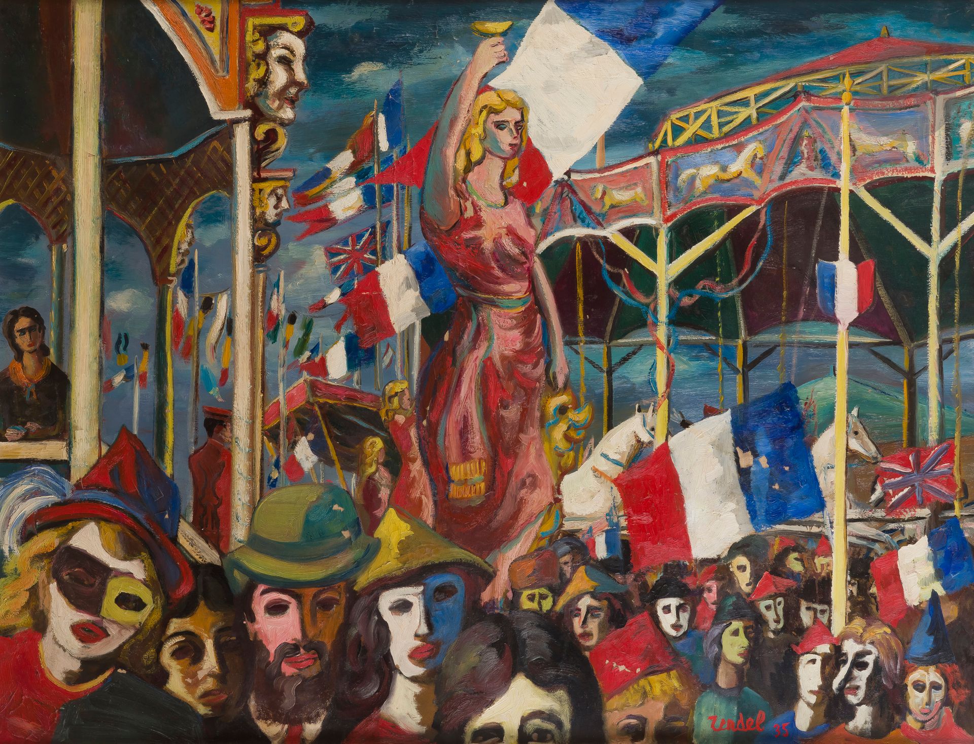 Gabriel ZENDEL (1906-1992)
The Party, 1935
Oil on canvas.
Signed and dated lower right.
Signed, dated and titled on the back.
(Misses).
89 x 116 cm