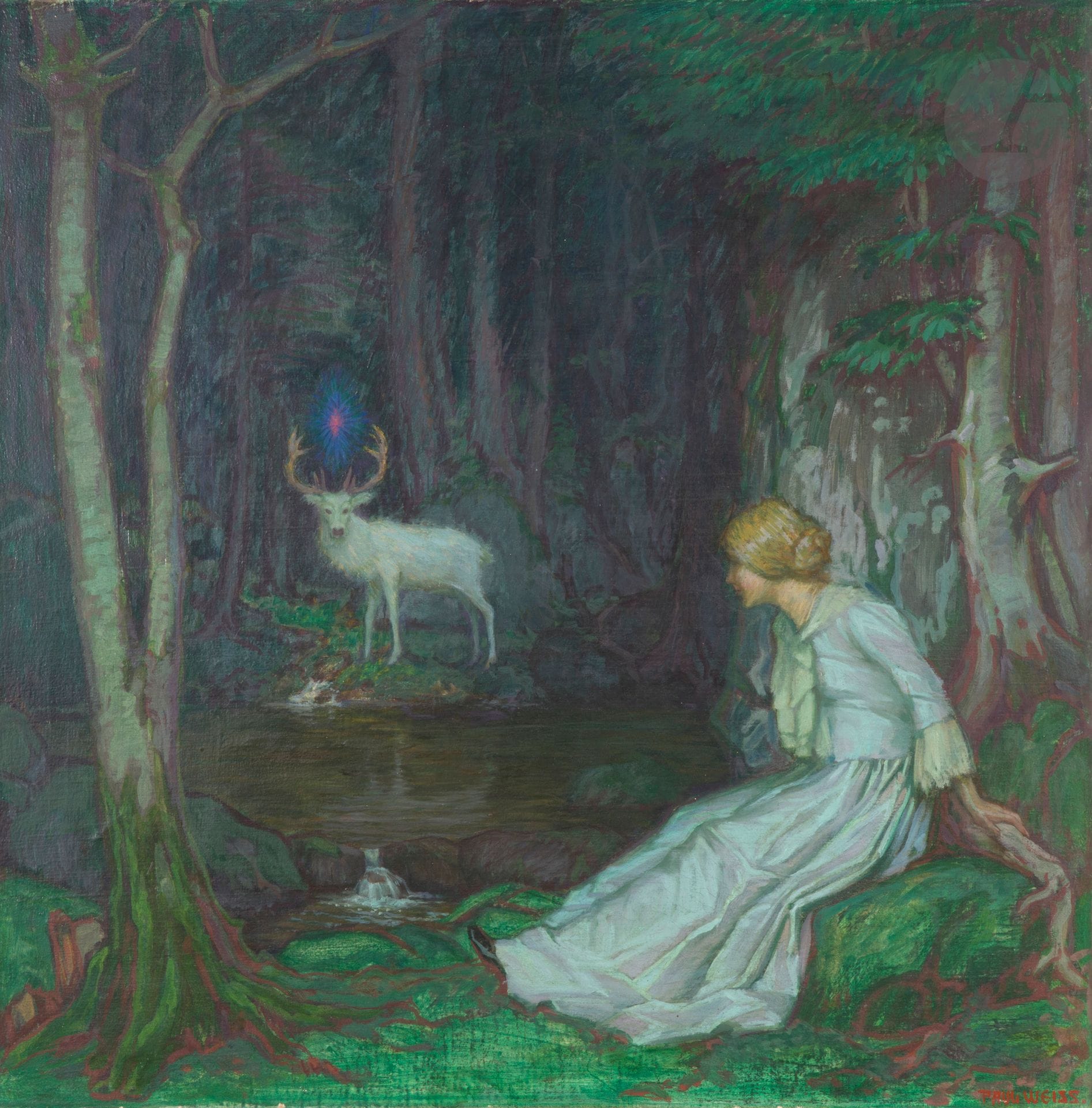 Paul Emil Wyss dit Paul WEISS (1888-1977)
Forêt secrète
Huile sur toile.
Signée en bas à droite.
Signée et titrée en allemand au dos sur une étiquette.
80 x 80 cm