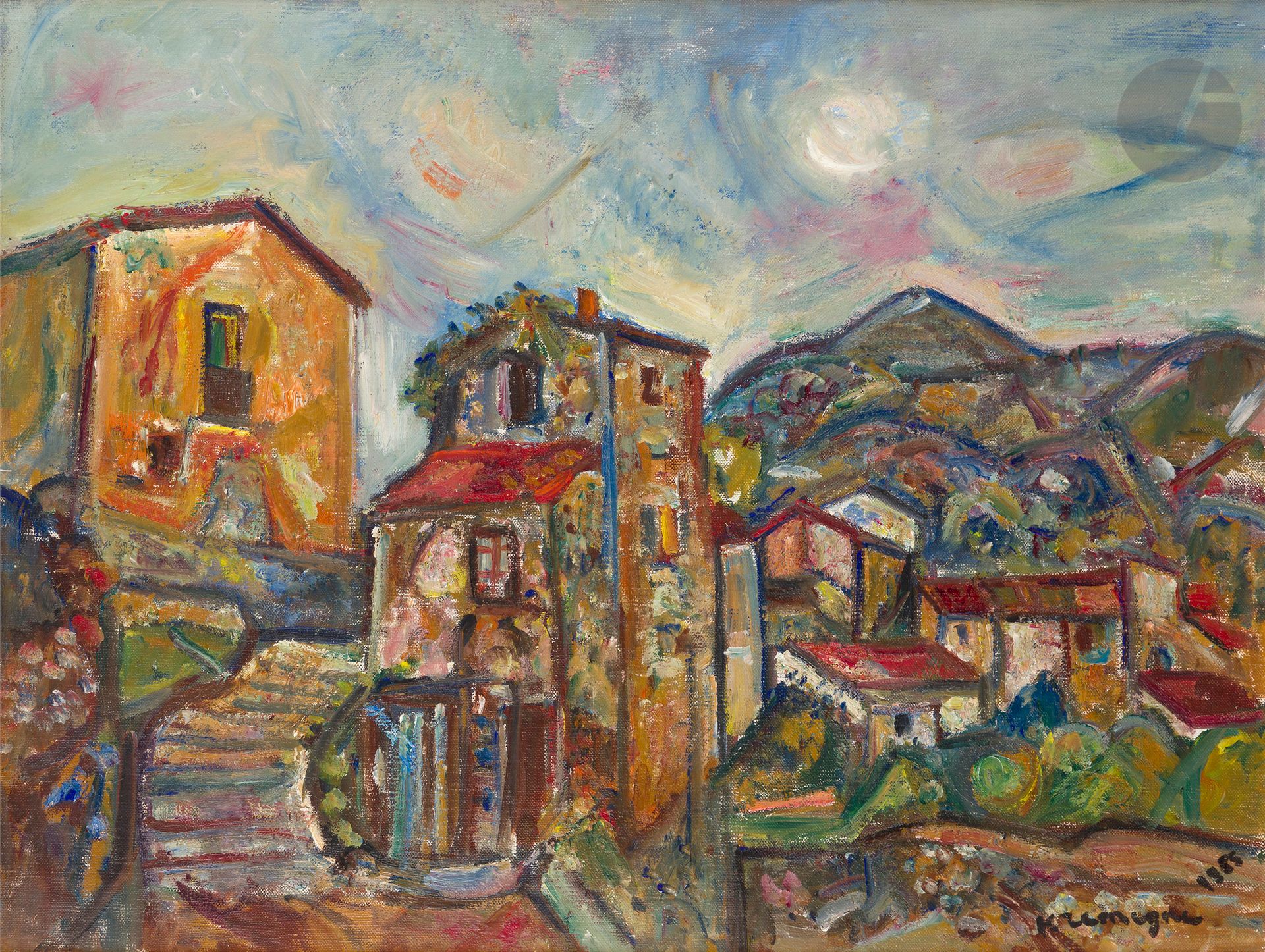Pinchus KRÉMÈGNE (1890-1981)
Vue du vieux village de Céret, 1958
Huile sur toile.
Signée et datée en bas à gauche.
44 x 60 cm

Un certificat de Madame Nadine Nieszawer, en date du 8 mai 2009, sera remis à l’acquéreur.