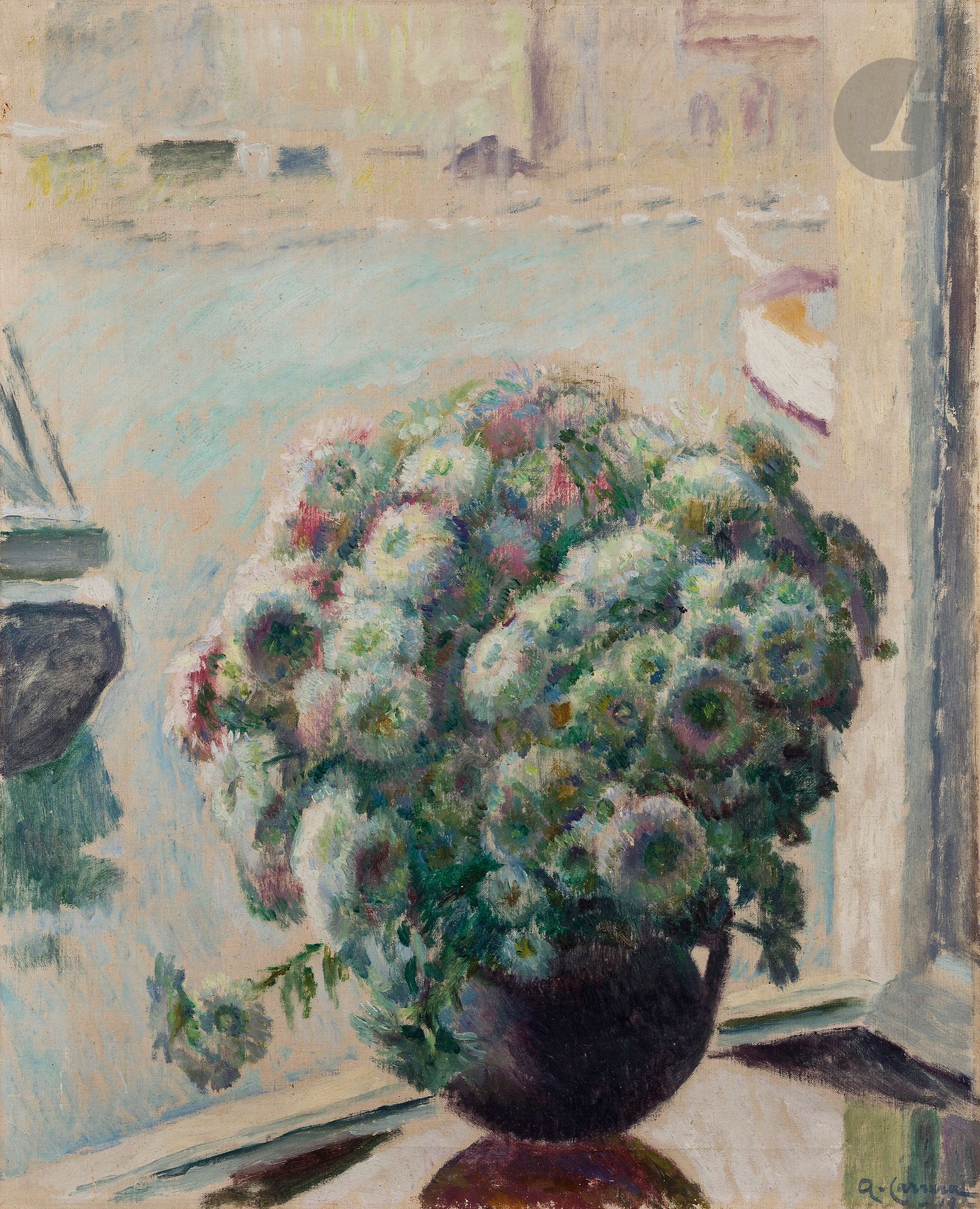 Augustin CARRERA (1878-1952)
Bouquet at the window
Oil on canvas.
Signed and dated lower right.
(Restorations).
73 x 60 cm