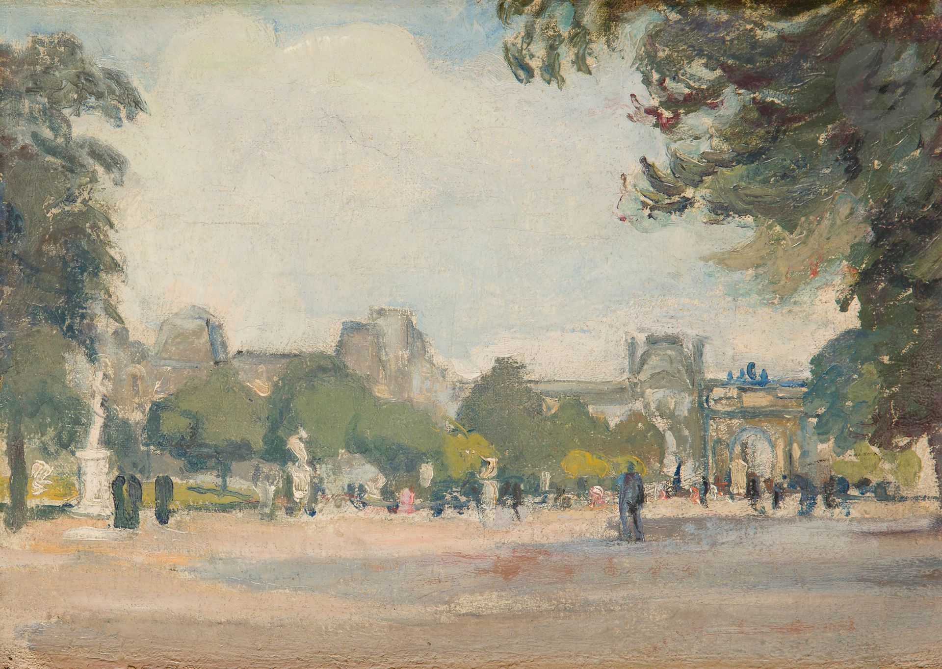 Georges BARWOLF (1872-1935)
Les Tuileries
Huile sur toile. 
24 x 35 cm