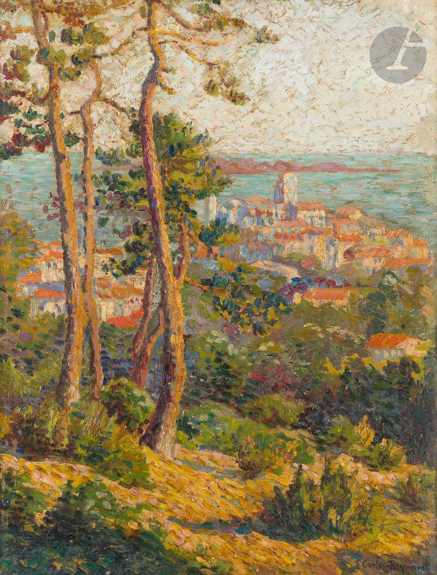 CARLOS-REYMOND (1884-1970) 
Vue de Saint-Tropez
Huile sur toile. 
Signée en bas à droite. 
65 x 50 cm