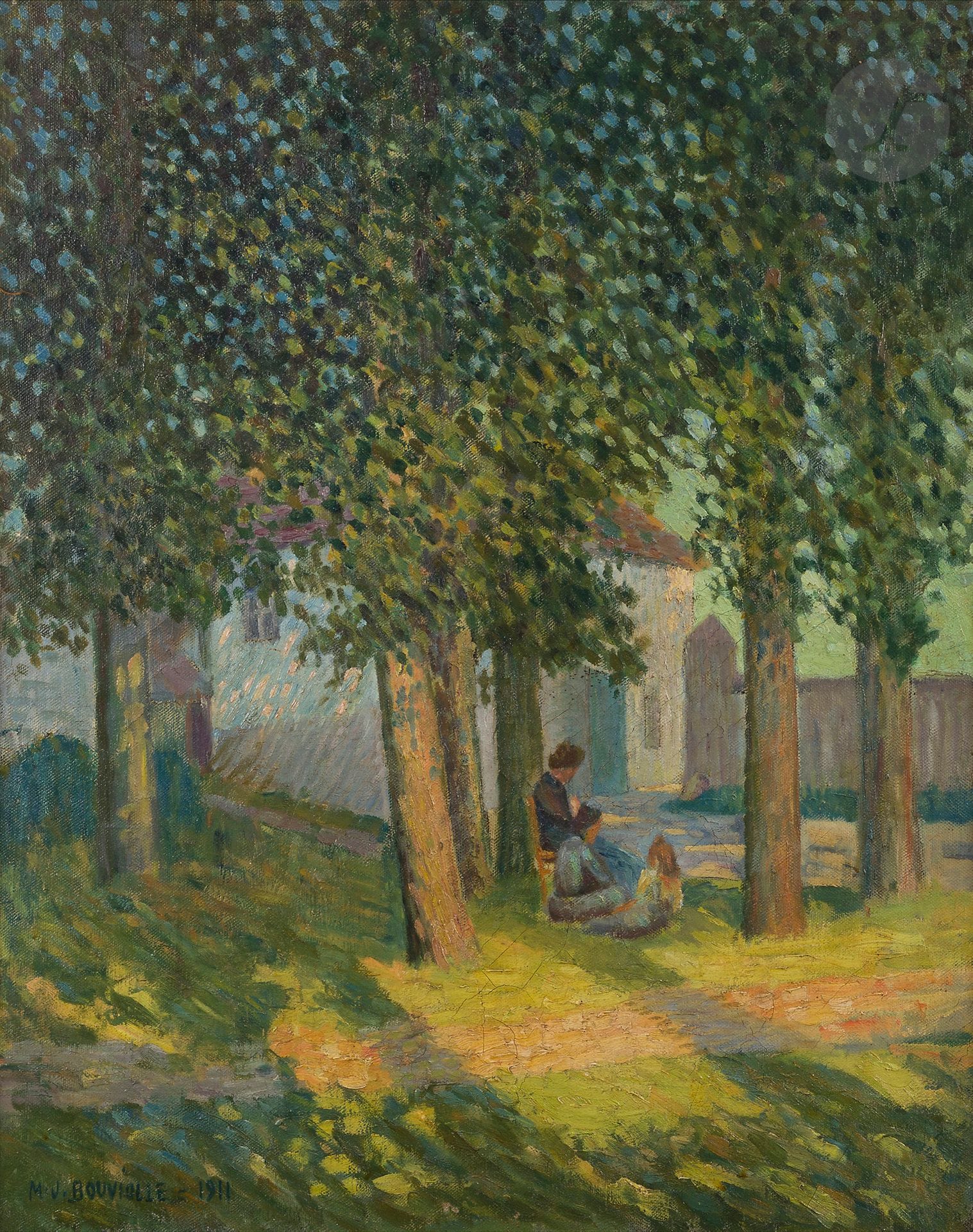 Maurice BOUVIOLLE (1893-1971)
Trois femmes dans le parc, 1911
Huile sur toile.
Signée et datée en bas à gauche.
(Craquelures).
81 x 65 cm