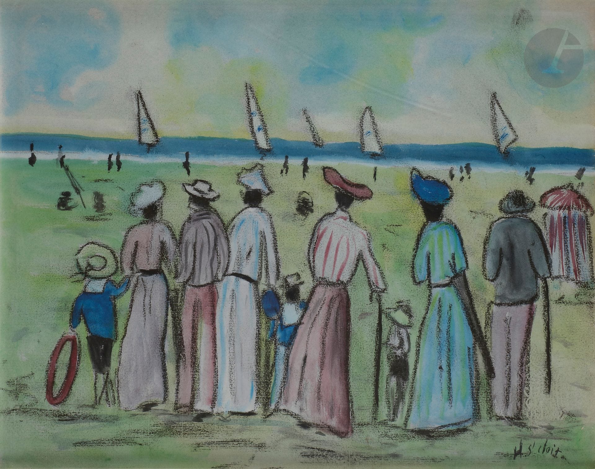 Henri SAINT-CLAIR (1899-1990)
Plage animée à Deauville
Gouache.
Signée en bas à droite.
39 x 50 cm