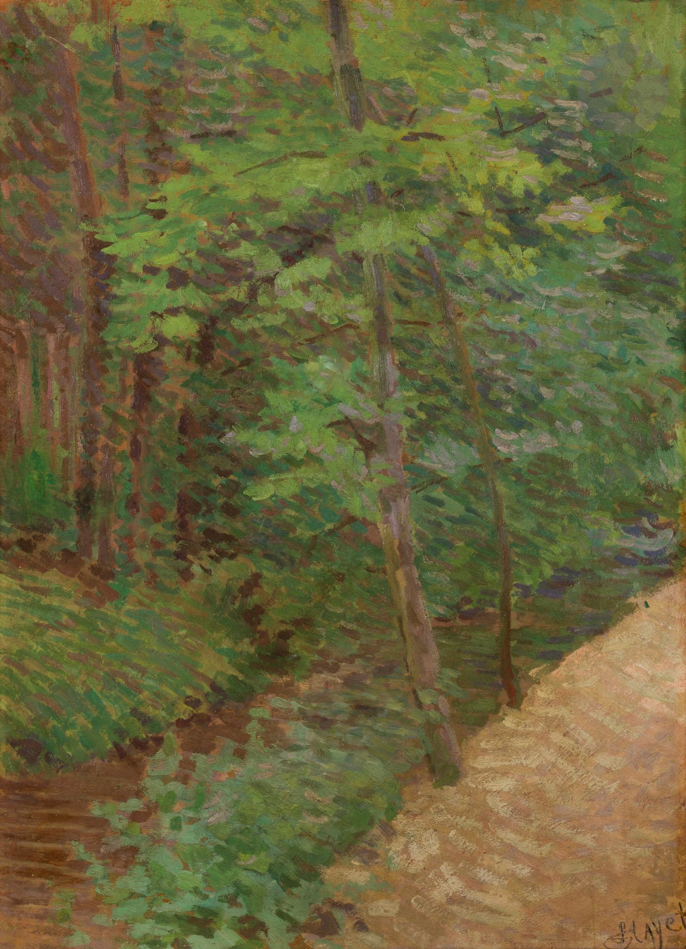 Louis HAYET (1864-1940)
Undergrowth in Mantes
Oil on cardboard pasted on canvas.
Signed lower right.
51,5 x 37 cm