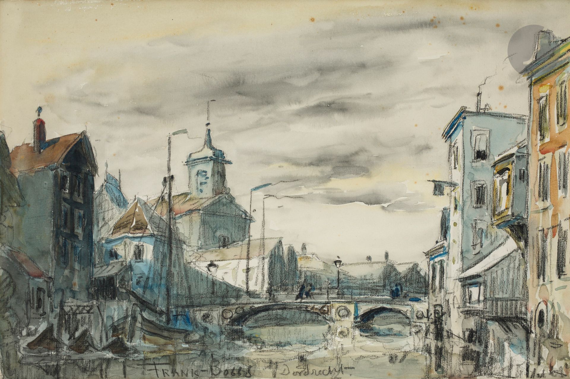 Frank-Myers BOGGS (1855-1926)
Vue d’un canal à Dordrecht
Crayon et aquarelle.
Signé et situé en pied.
26 x 39 cm