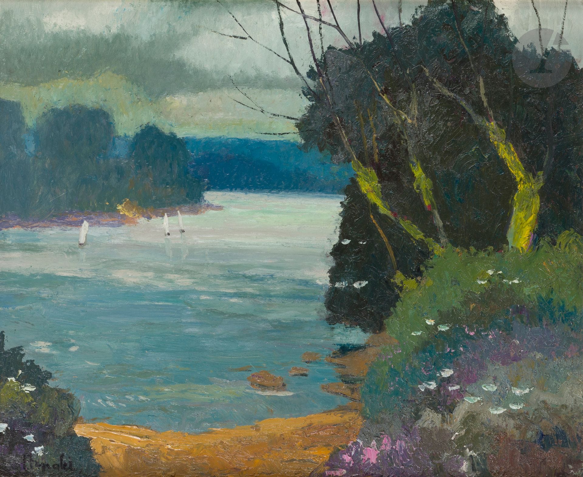 Albert MALET (1905-1986)
Voiliers sur la rivière
Huile sur isorel.
Signée en bas à droite.
38 x 46 cm
