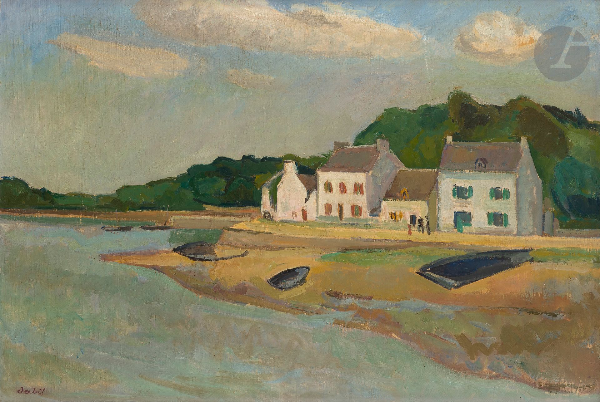 Eugène DABIT (1898-1936)
Port à Fouesnant, 1923
Huile sur toile.
Titrée et datée au dos.
Signée en bas à gauche.
54 x 73 cm