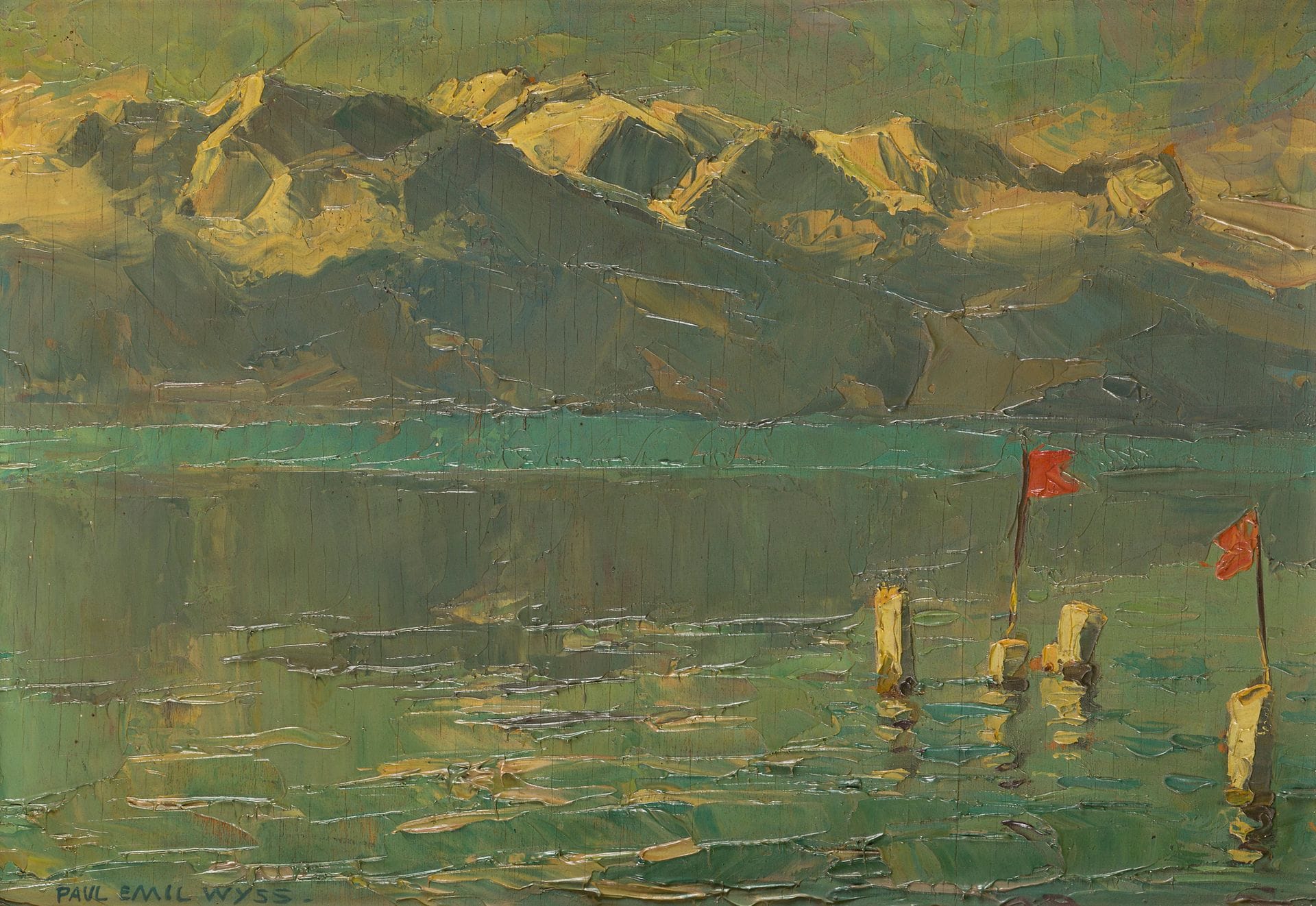 Paul Emil Wyss dit Paul WEISS (1888-1977)
Le Lac Léman et les Alpes enneigées
Huile sur panneau.
Signée en bas à gauche.
31,5 x 44,5 cm