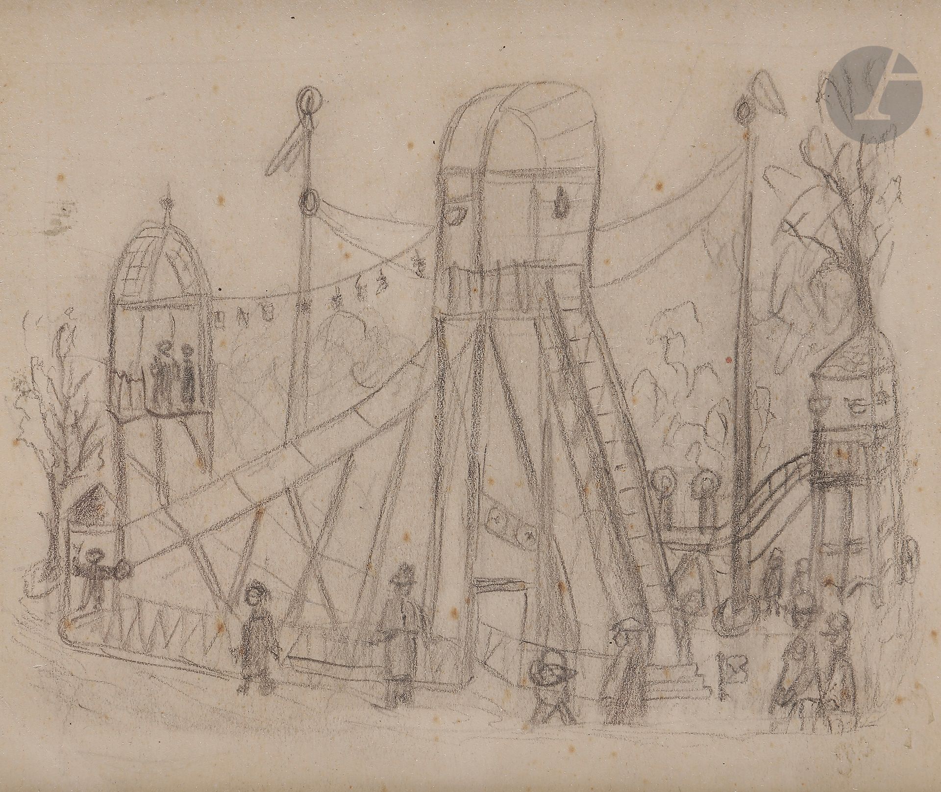 Jean Puni said POUGNY (1892-1956)
The fair.
Black pencil.
Stamped lower right (slightly erased).
12 x 14,5 cm
