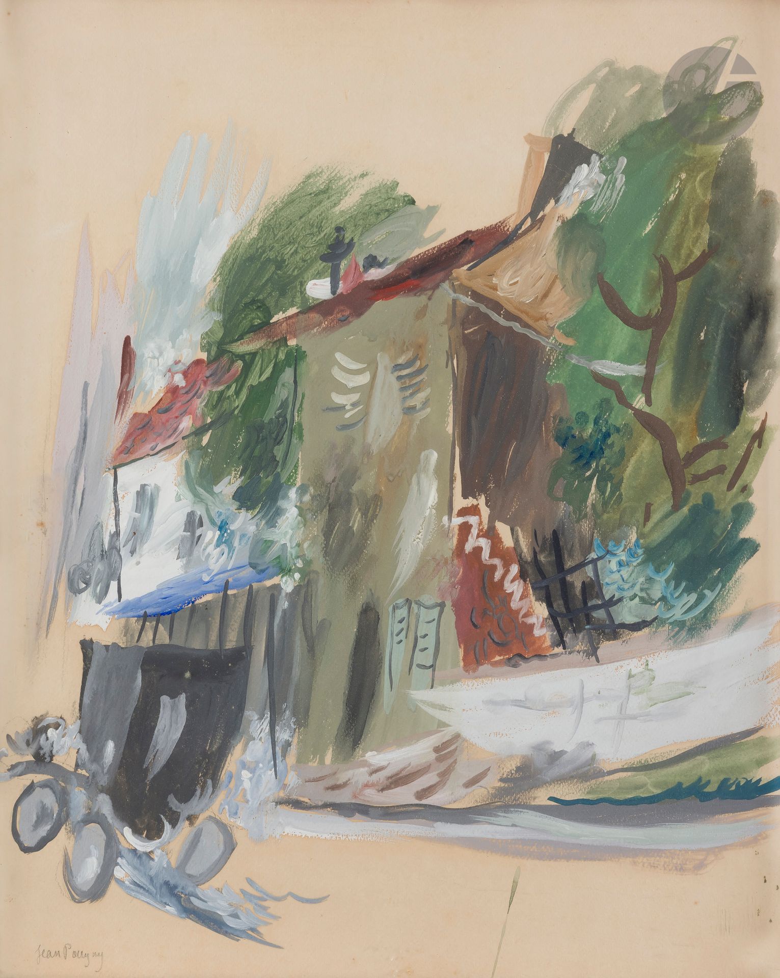 Jean Puni known as POUGNY (1892-1956)
The Car
Gouache.
Signed lower left.
52 x 43 cm

Provenance : 
Galerie Barrero, Paris (label on the back on the mount).