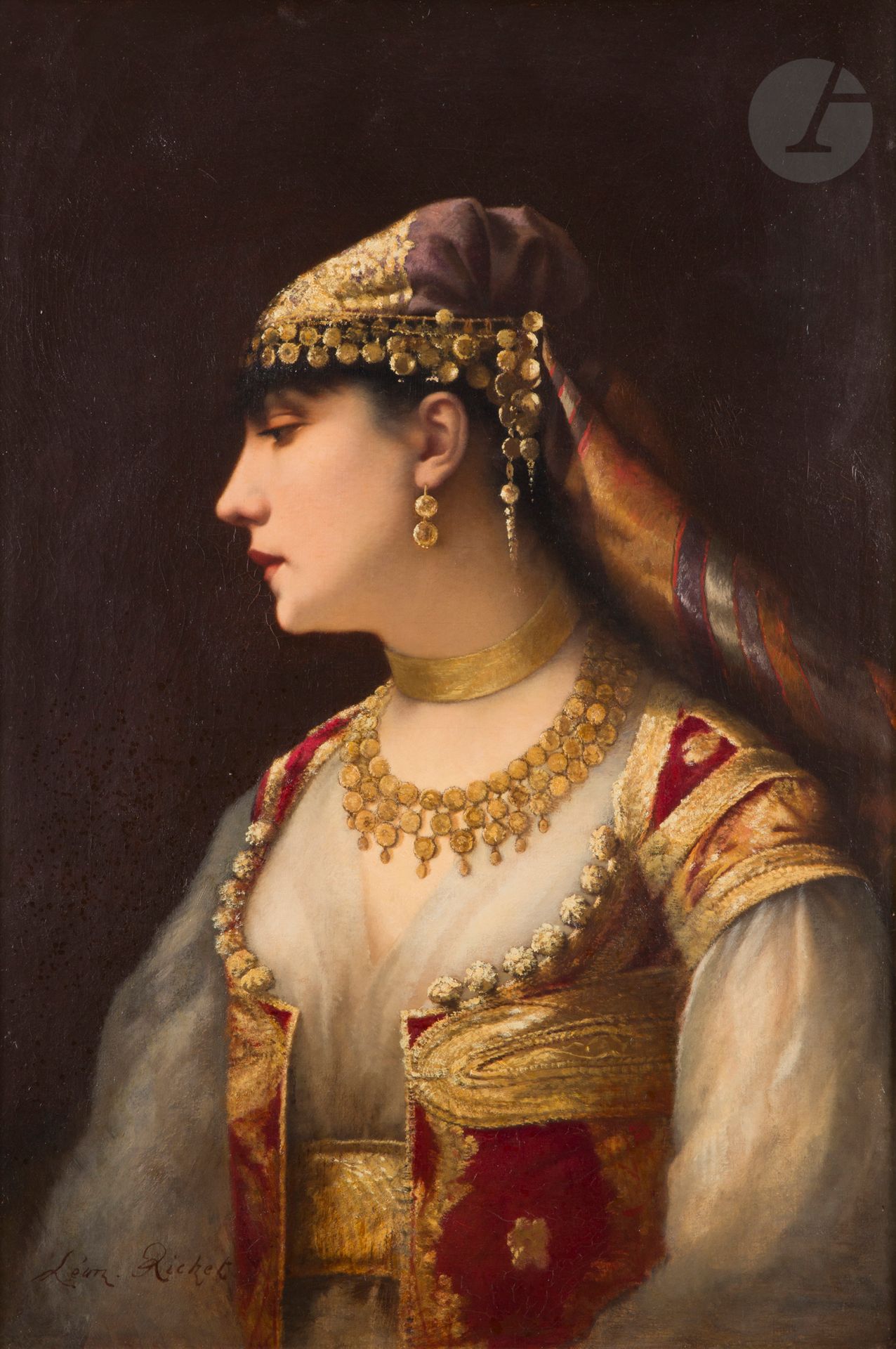 Léon RICHET (1847-1907)
Portrait de femme à l’orientale
Huile sur toile.
Signée en bas à gauche.
74 x 50 cm