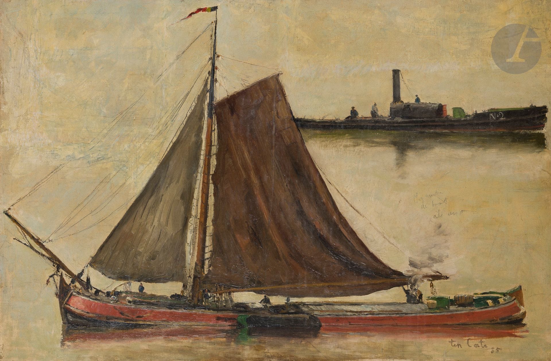 Siebe Johannes TEN CATE (1858-1908)
Voilier, 1885
Huile sur toile.
Signée et datée en bas à droite.
(Rentoilée).
44 x 69 cm