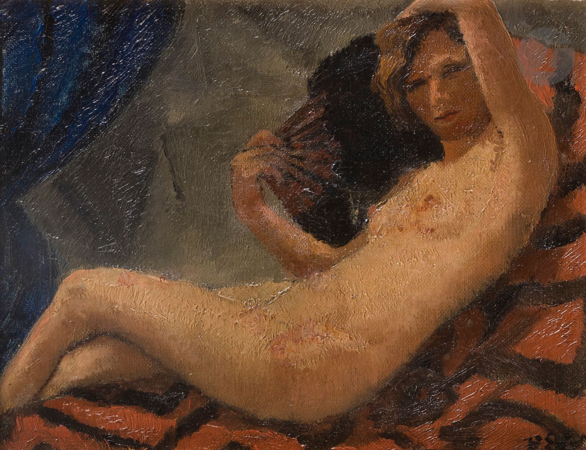 François EBERL (1887-1962)
Femme nue à l’éventail, vers 1922-1924
Huile sur toile.
Signée en bas à droite.
(Restaurations).
22 x 26,5 cm

Nous remercions Monsieur Gerald Weinpolter d’avoir confirmé l’authenticité de cette œuvre.