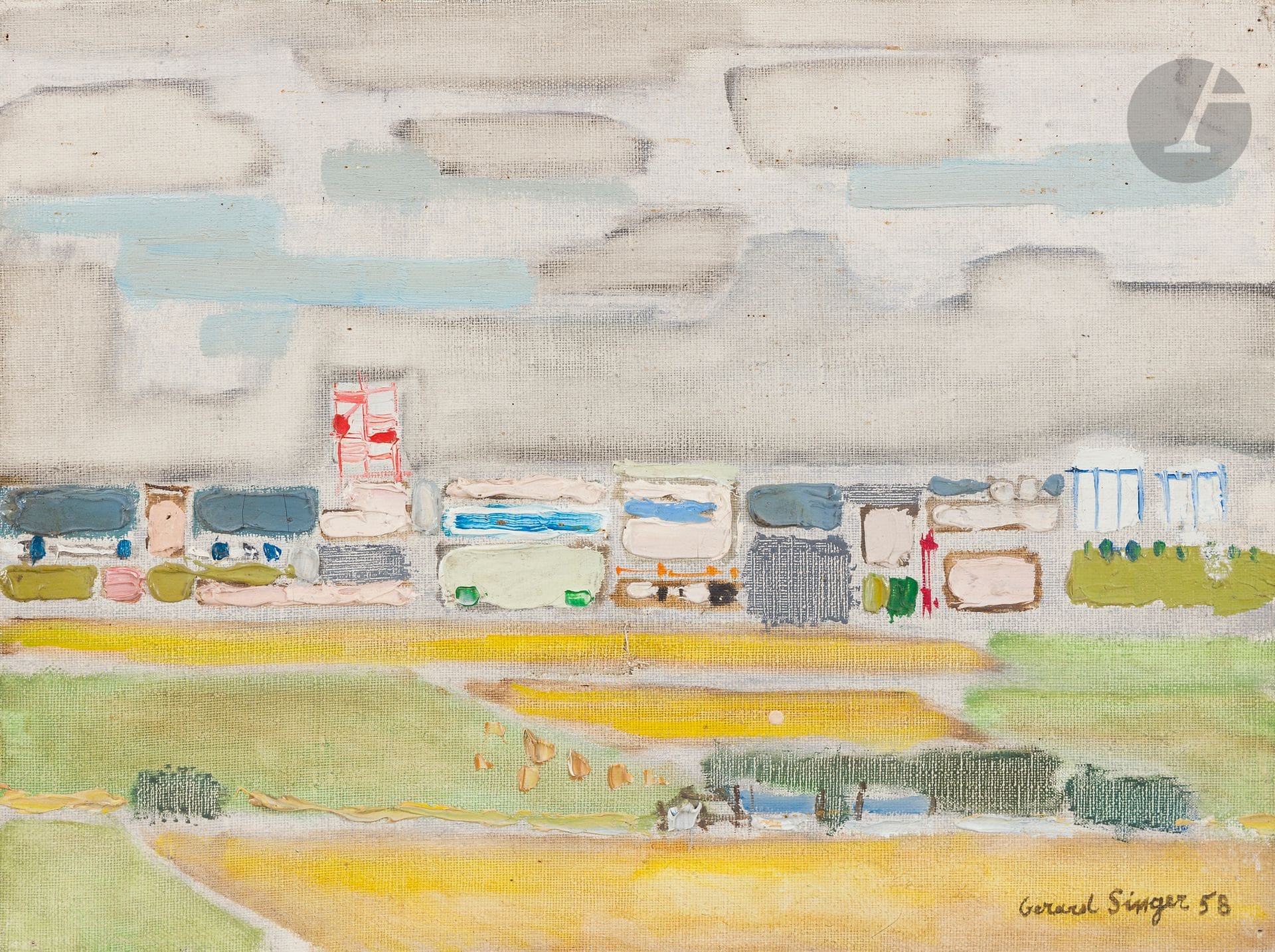 Gérard SINGER (1929-2007)
The City, 1958
Oil on canvas.
Signed and dated lower right.
24 x 33 cm