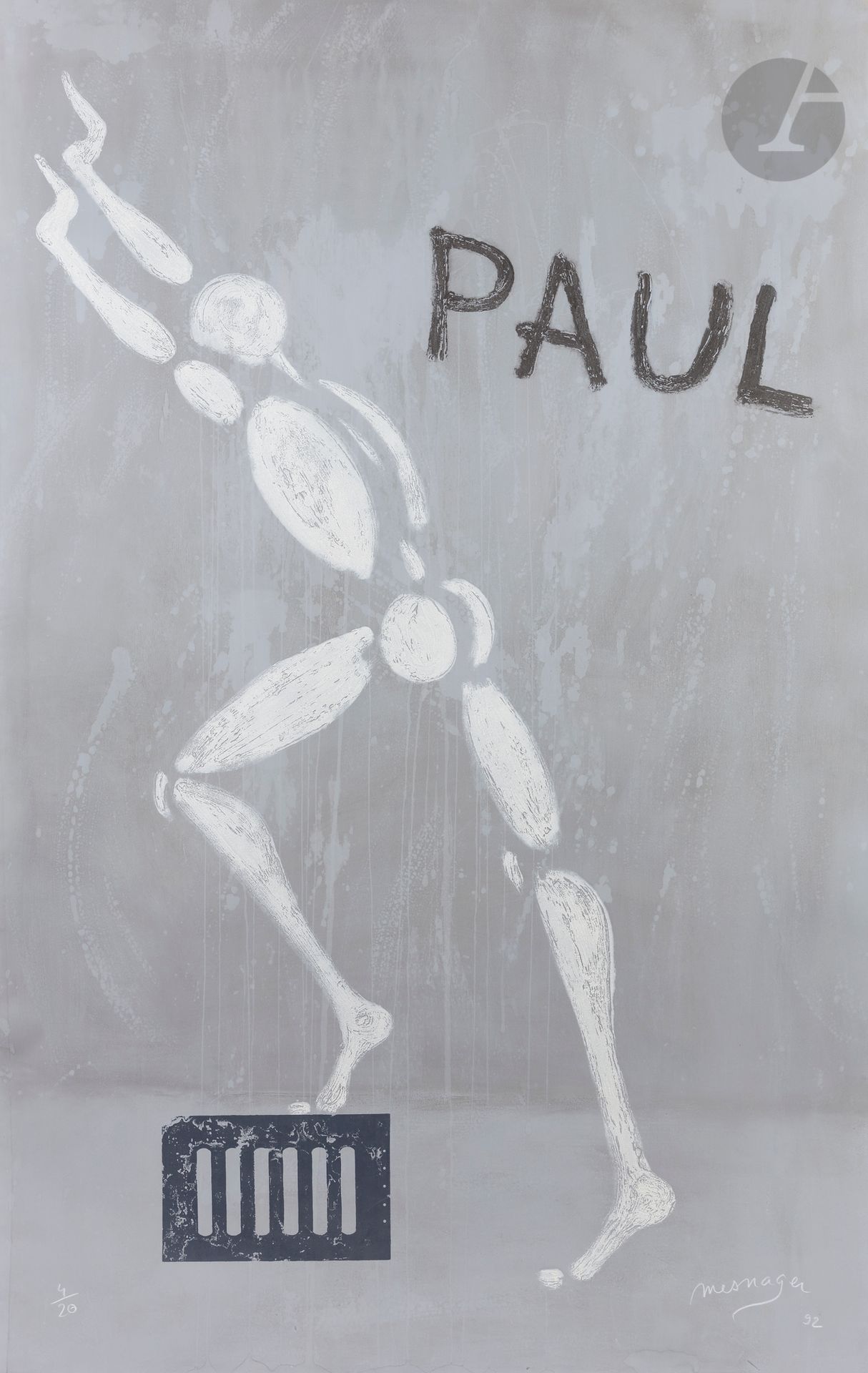 Jérôme MESNAGER (born in 1961)
Paul, 1992
Carborundum engraving.
Signed and dated lower right.
Numbered "4/20" on the lower left.
Signed on the back.
200 x 124 cm