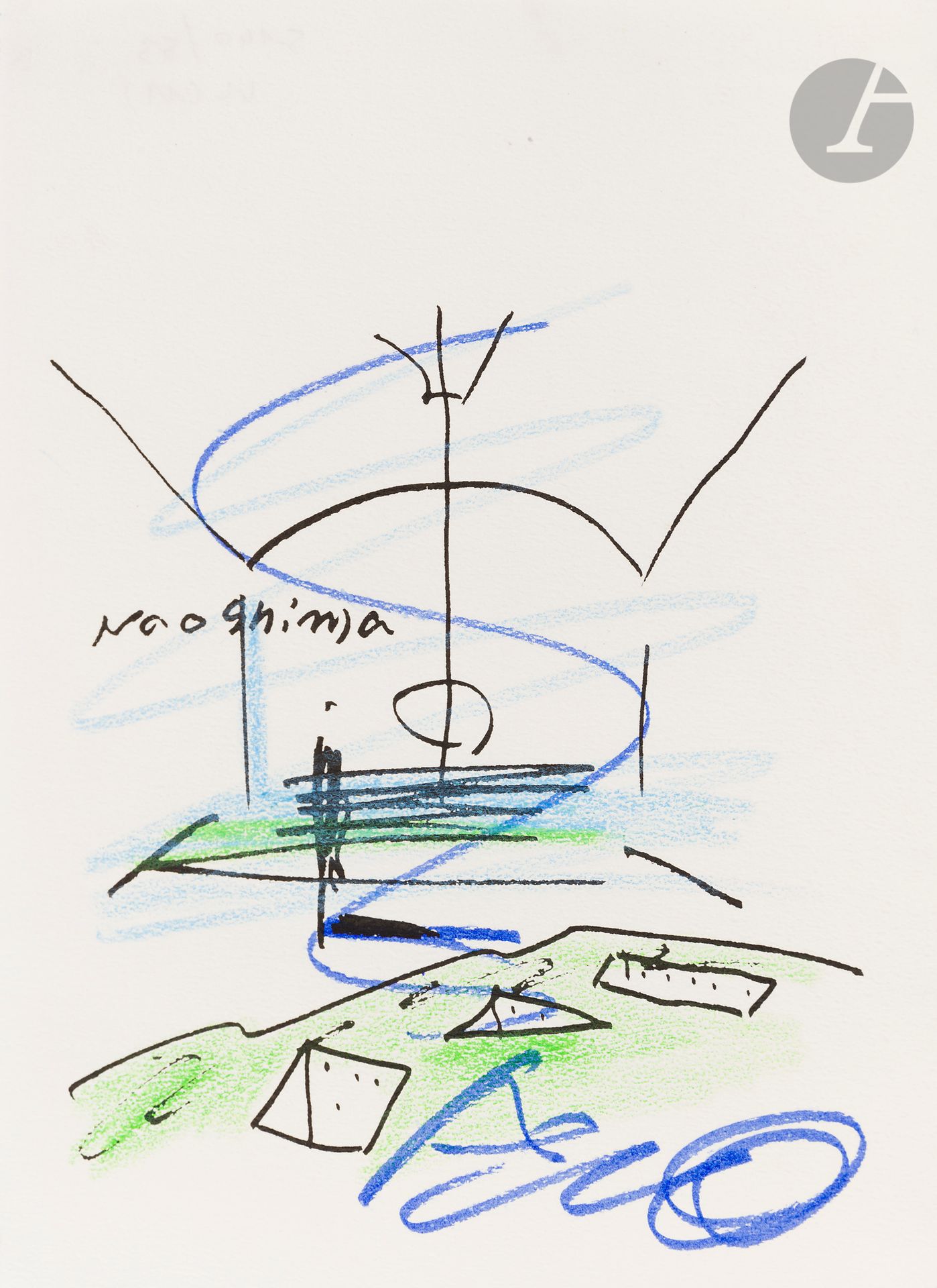 Tadao ANDO [japonais] (né en 1941)
Chichū Art Museum à Naoshima, Awaji Yumebutai, La Bourse de commerce à Paris, L’Opéra House à Shangaï, vers 2015-2020
11 pastels gras sur fond imprimé.
Signés.
21 x 15 cm (1)
17,8 x 13 cm (4)
23,7 x 17 (6)

Provenance : 
Collection particulière, Japon.