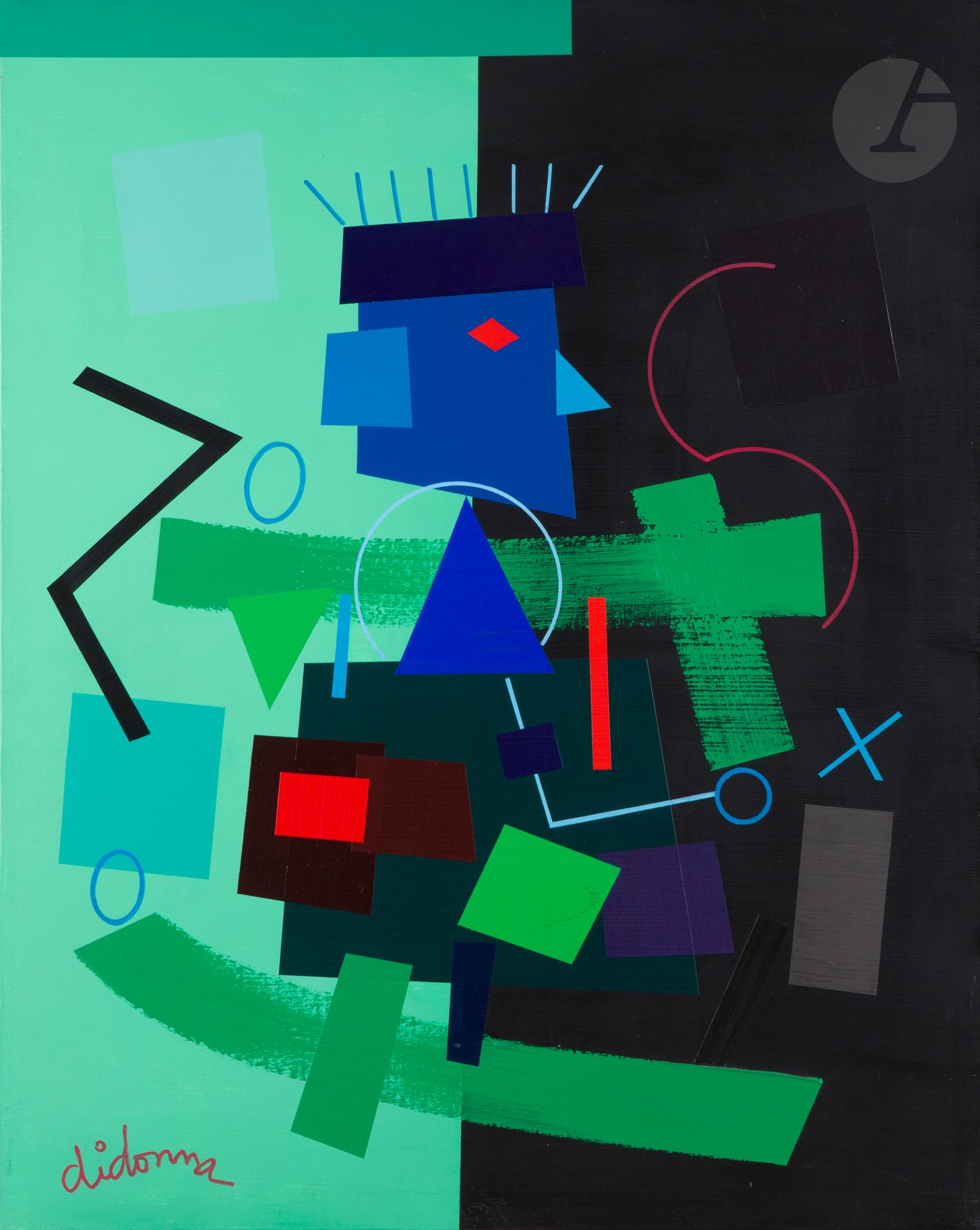 Henry Di Donna dit DIDONNA 
(1932-2010)
L’Égoïste, 1992
Huile sur toile.
Signée en bas à droite.
Datée et titrée au dos sur le châssis.
81 x 65 cm