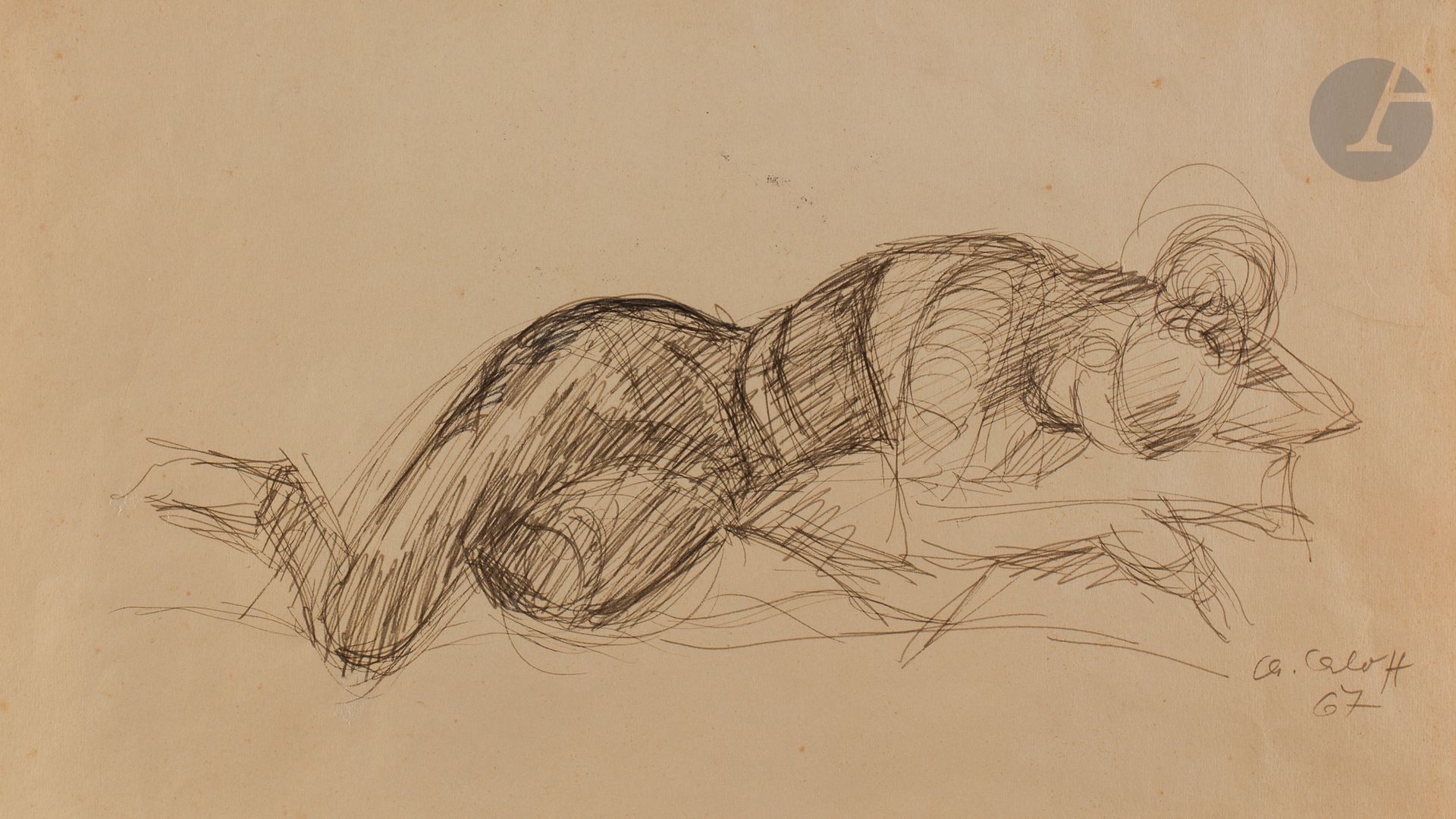 Chana ORLOFF (1888-1968)
Drowsy young woman, 1967
Ink.
Signed and dated lower right.
(Paper insolate, freckles).
24 x 43 cm