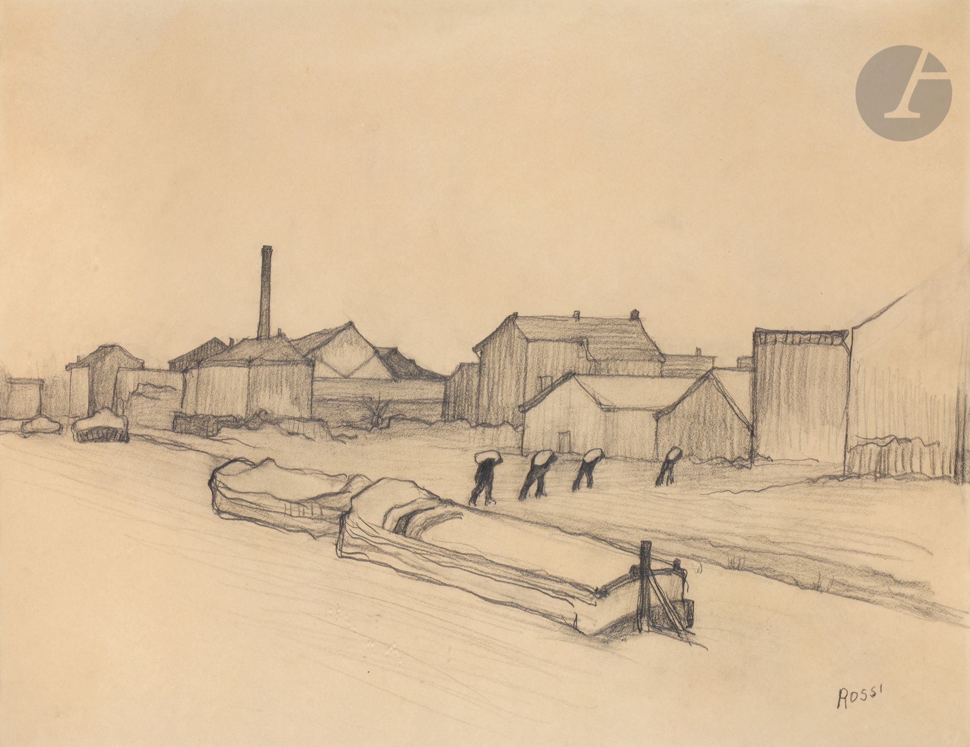 Joseph ROSSI (1892-1930)
The Unloading of the barge
Charcoal.
Signed lower right.
30 x 41 cm