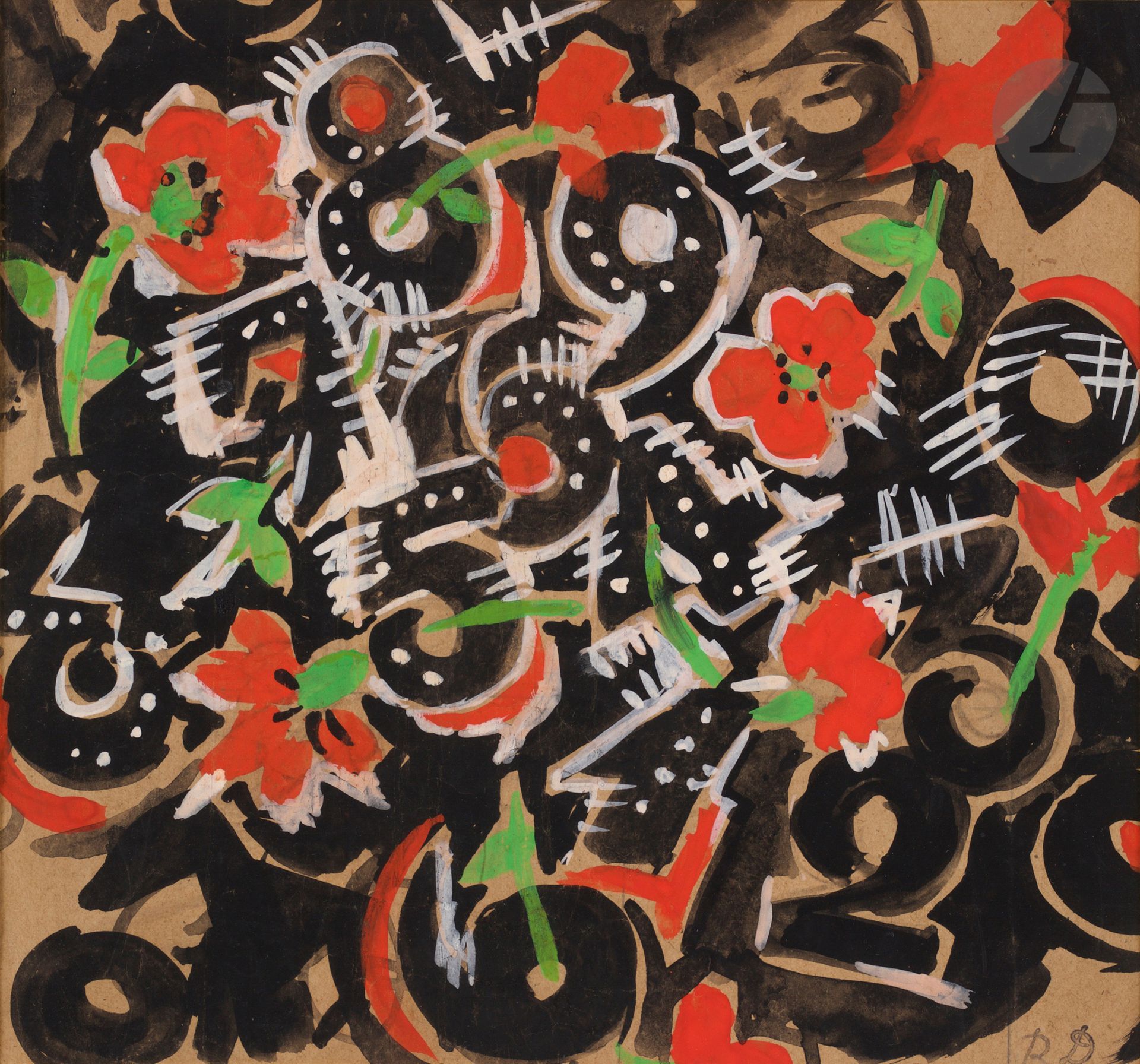 Raoul DUFY (1877-1953)
Chiffres, vers 1920
Gouache.
Timbrée en bas à droite.
22,6 x 24 cm

Un certificat de Madame Fanny Guillon-Laffaille, en date du 3 juillet 2002, sera remis à l'acquéreur. Cette œuvre sera répertoriée dans le catalogue raisonné des projets de tissus de Raoul Dufy, actuellement en préparation par Fanny Guillon-Laffaille.