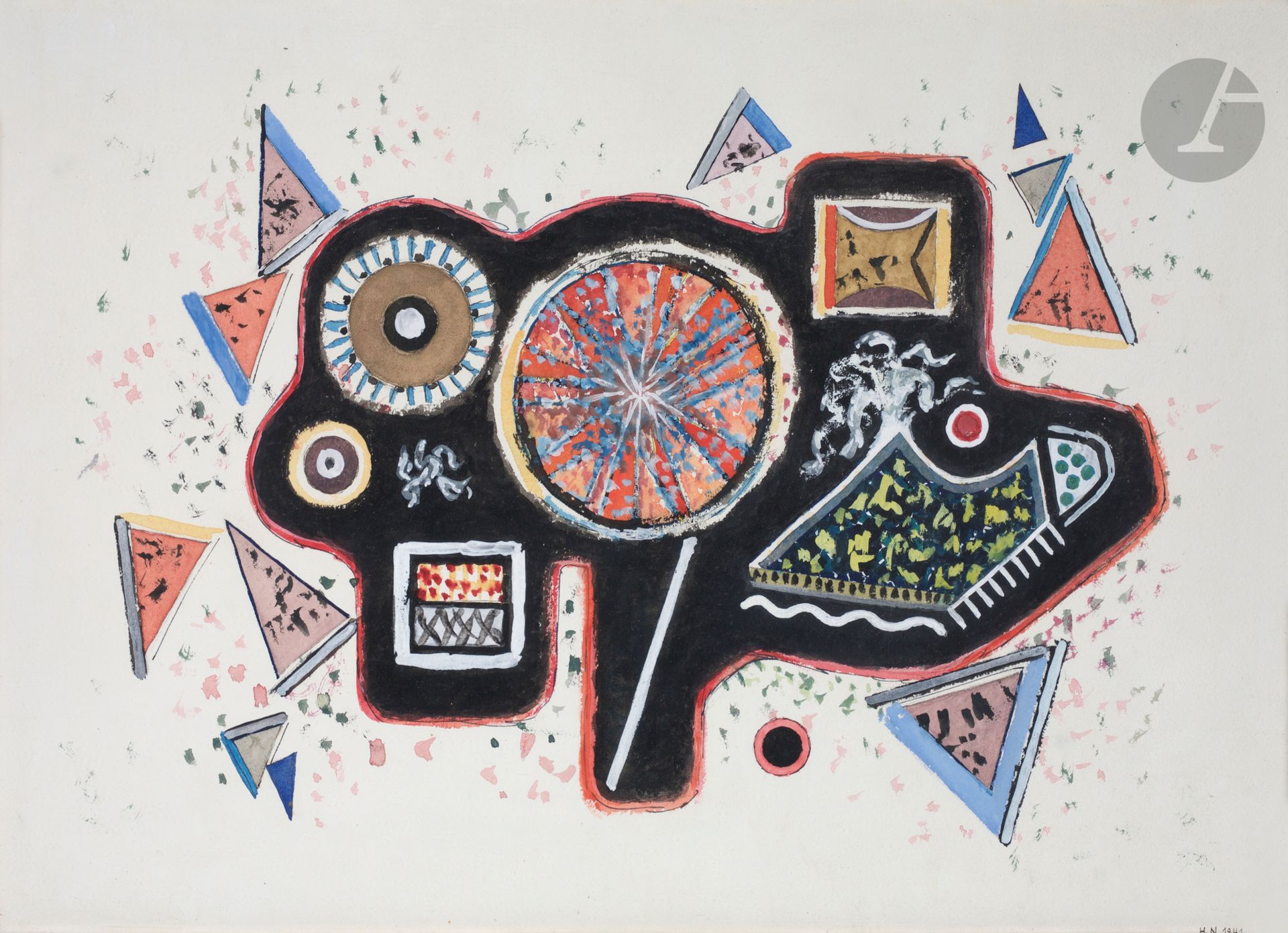 Henrik Neugeboren dit Henri NOUVEAU (1901-1959)
Composition, 1941
Gouache et encre.
Signée et datée en bas à droite.
29 x 41 cm