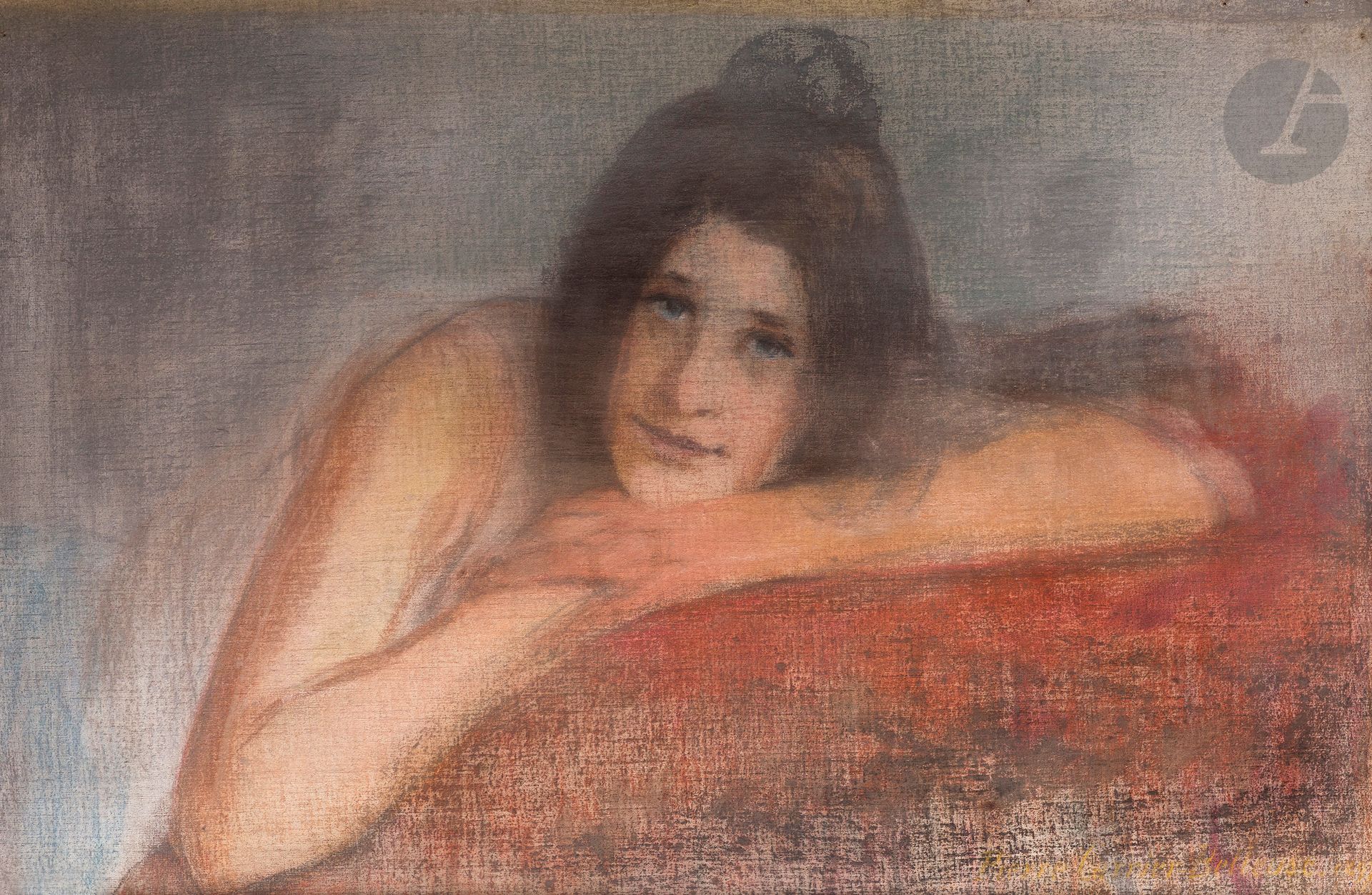 Pierre CARRIER-BELLEUSE (1851-1933)
Femme accoudée, 1899
Pastel sur toile.
Signé et daté en bas à droite.
(Trou de montage de la toile en partie haute).
53 x 79 cm
