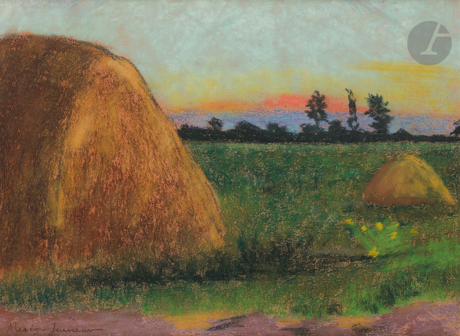 Alexis MERODACK-JEANEAU (1873-1919)
Meules
Pastel.
Signé en bas à gauche.
22 x 30 cm