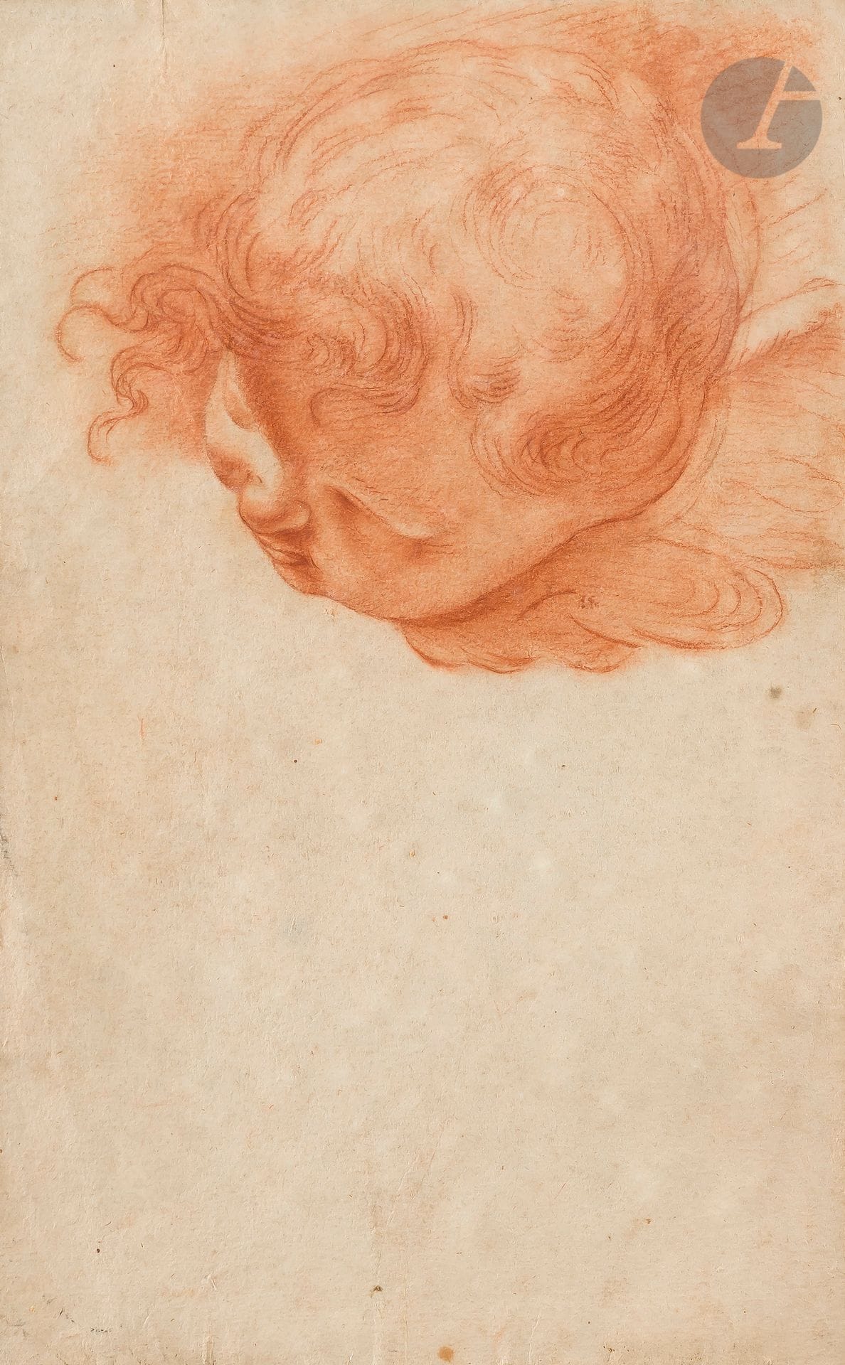 ÉCOLE ITALIENNE du XVIIe siècle
Tête de putto
Sanguine.
39,5 x 25 cm