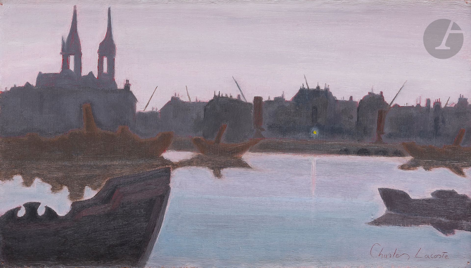 Charles LACOSTE (1870-1959)
Bordeaux, à l'aube, 1892
Huile sur papier.
Signée en bas à droite.
17 x 29 cm
