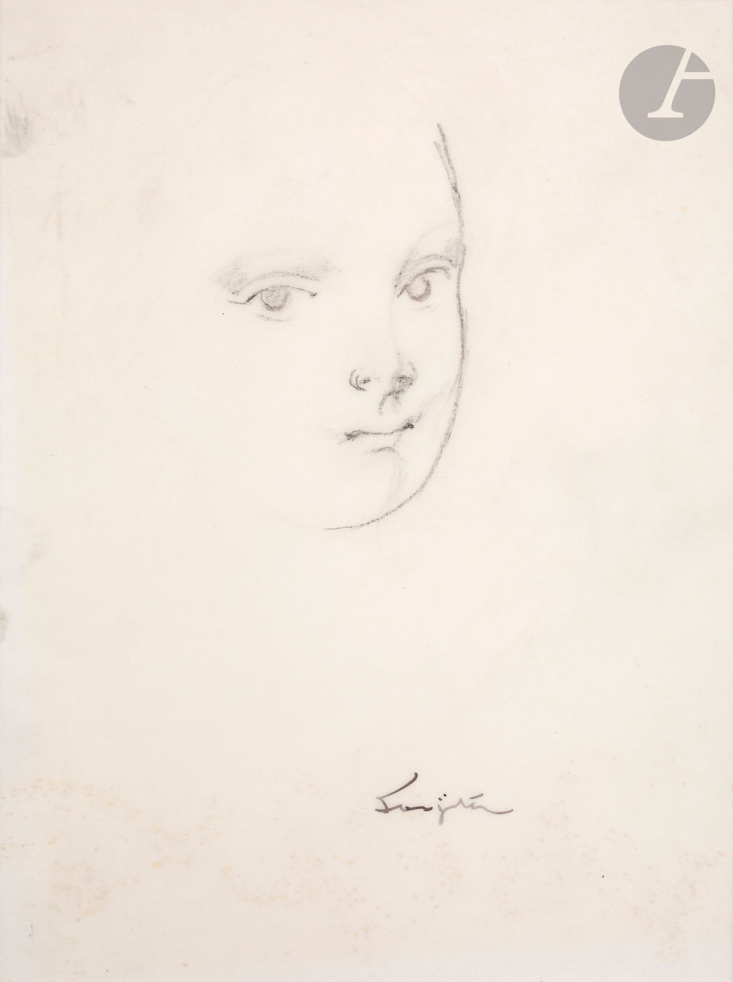 Léonard Tsuguharu FOUJITA (1886-1968)
Portrait d'enfant
Crayon noir sur calque.
Signé à l'encre en bas à droite.
20 x 15 cm