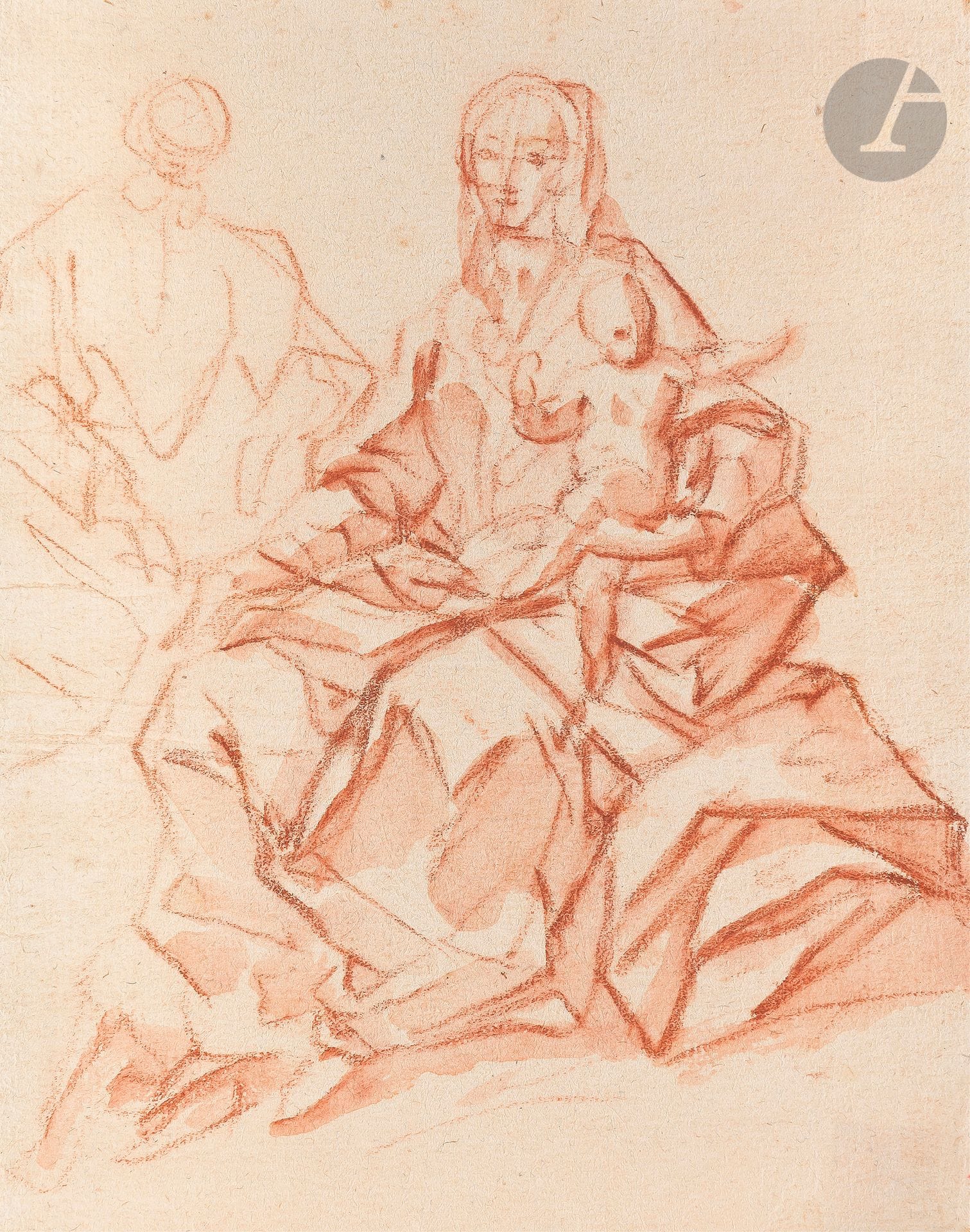 Eugenio CAJÉS (Madrid 1575-1634)
La Sainte Famille
Sanguine et lavis de sanguine.
(Pliures et petites taches).
20,5 x 15,5 cm