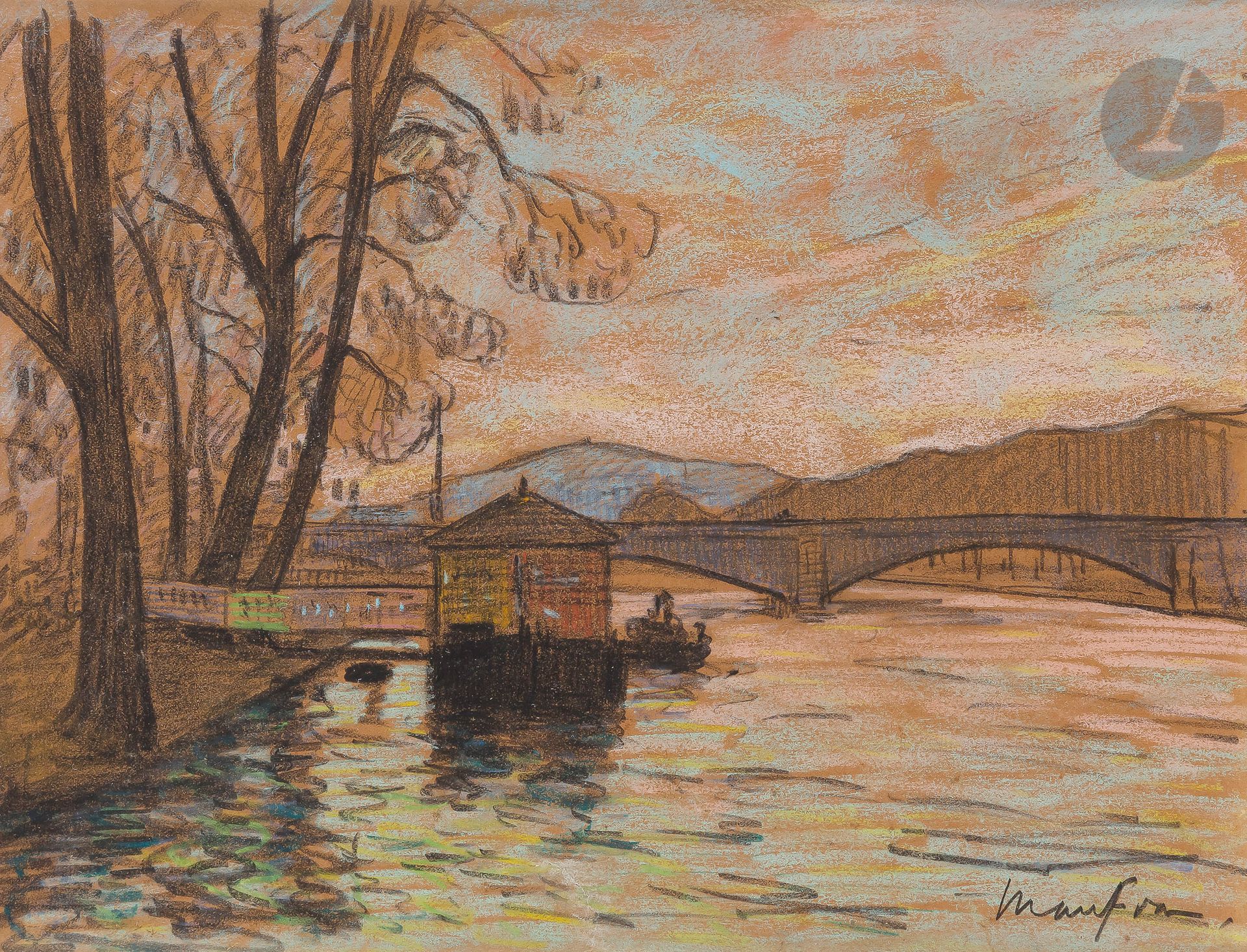 Maxime MAUFRA (1861-1918)
The Seine at Bas-Meudon
Charcoal and pastel.
Signed lower right.
(Glued in full).
23 x 30,5 cm

A certificate of inclusion in the critical catalogue of Madame Caroline Durand-Ruel Godfroy will be given to the buyer.