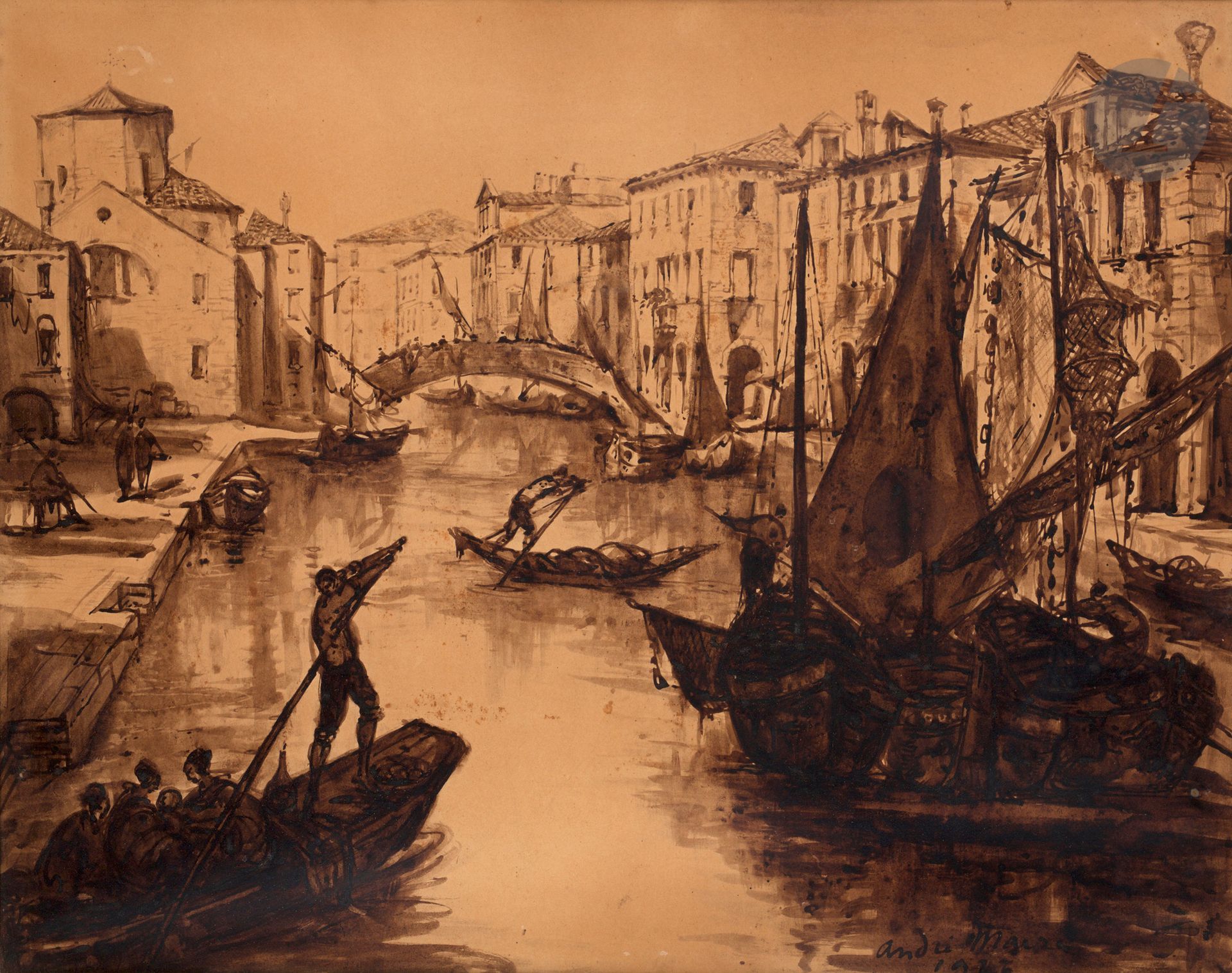 André MAIRE (1898-1984)
Canal à Venise, 1922
Encre et lavis d'encre.
Signée et datée en bas à droite.
57 x 74 cm