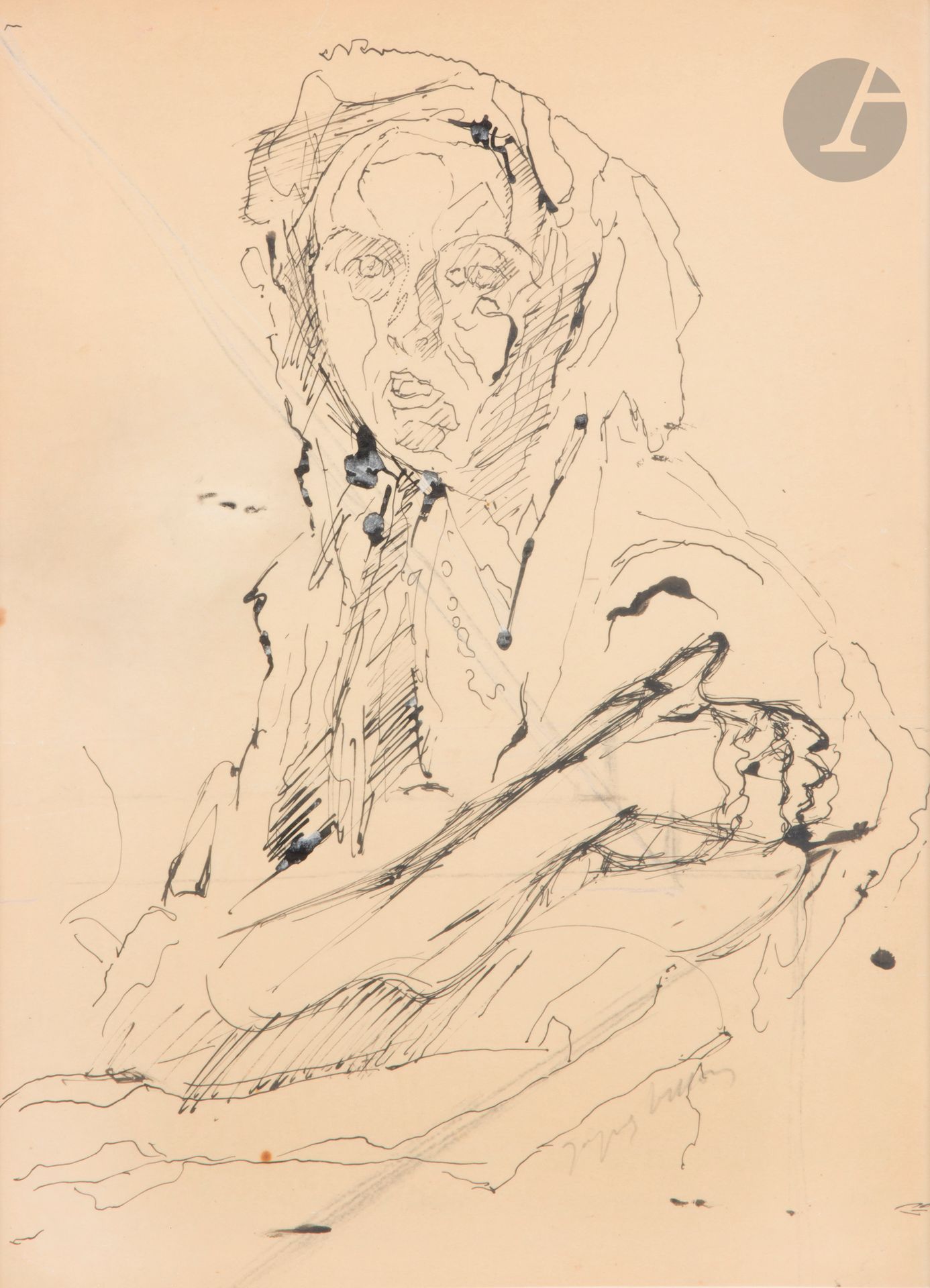 Jacques VILLON (1875-1963)
Portrait de femme au fichu
Encre sur papier calque.
Signée en bas à droite.
44 x 31,6 cm