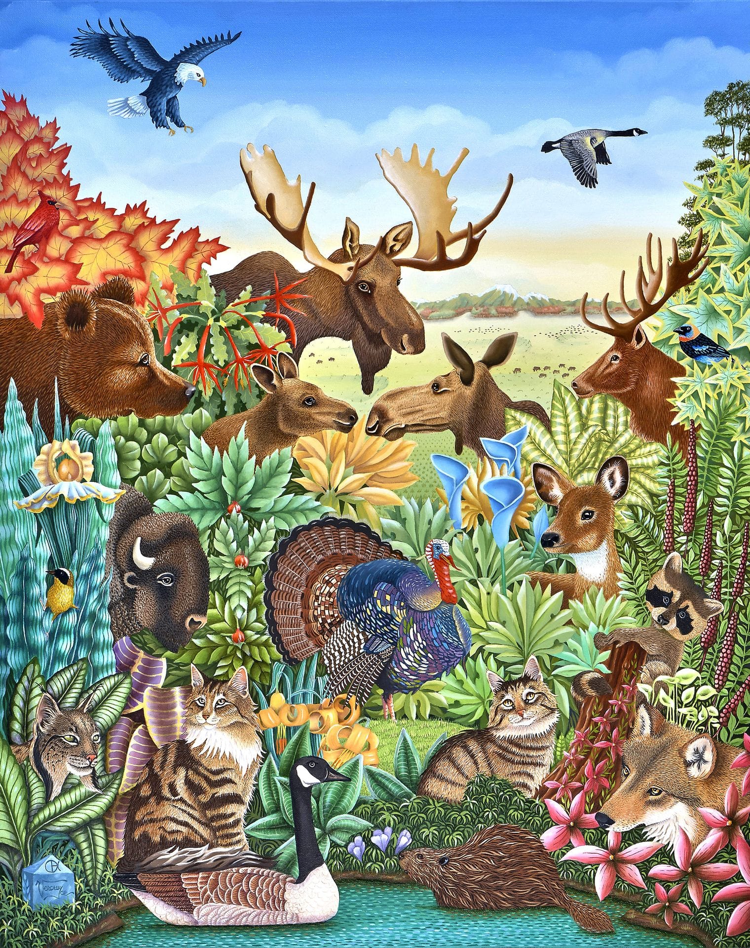 Bernard VERCRUYCE (né en 1949)
Mon Rêve américain, 2014
Huile sur toile.
Signée en bas à gauche.
Signée et titrée au dos.
92 x 73 cm

Expositions : 
- Les Naïfs français, Galerie Gutman, Berlin, 2015.
- Salon Comparaison - Art en capital, Grand Palais, Paris, 2015.
- Bernard Vercruyce, Intimisme, Musée Utrillo Valadon, Sannois, 2017.
- Fabuleux bestiaire, Espace Art et Liberté, Charenton-le-Pont, 2017.
- Vercruyce : L’Homme et le Chat, Musée du vieux Toulouse - Hôtel Dumay, 2019.
- Bande de naïfs!, Galerie du château de l’étang, Saran, 2019.
- Bernard Vercruyce - Le chat philosophe, Maison de la Laïcité d’Arlon, Belgique, 2021.
- 9e biennale d’Art Contemporain de la République de Montmartre, Invité d’honneur, Cité Internationale des Arts de Paris, villa Radet, Paris, 2021.