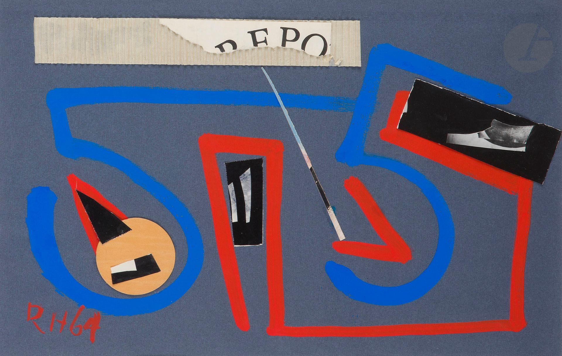Raoul HAUSMANN (1886-1971)
Repo, 1964
Gouache et collage.
Monogrammée et datée en bas à gauche.
40 x 60 cm

Provenance : 
- Collection Marthe Prévot, Limoges.
- Collection Ingert, Paris
- Galerie Thessa Herold, Paris. 

Expositions : 
- Raoul Hausmann, Kunsthall, Malmö, Suède, 1980, reproduit au catalogue p. 81.
- Des Dadas lus dans l’œil de l’un d’eux - Hans Richter, Galerie Thessa Herold, Paris, 2016, n° 68,
reproduit au catalogue p. 125.