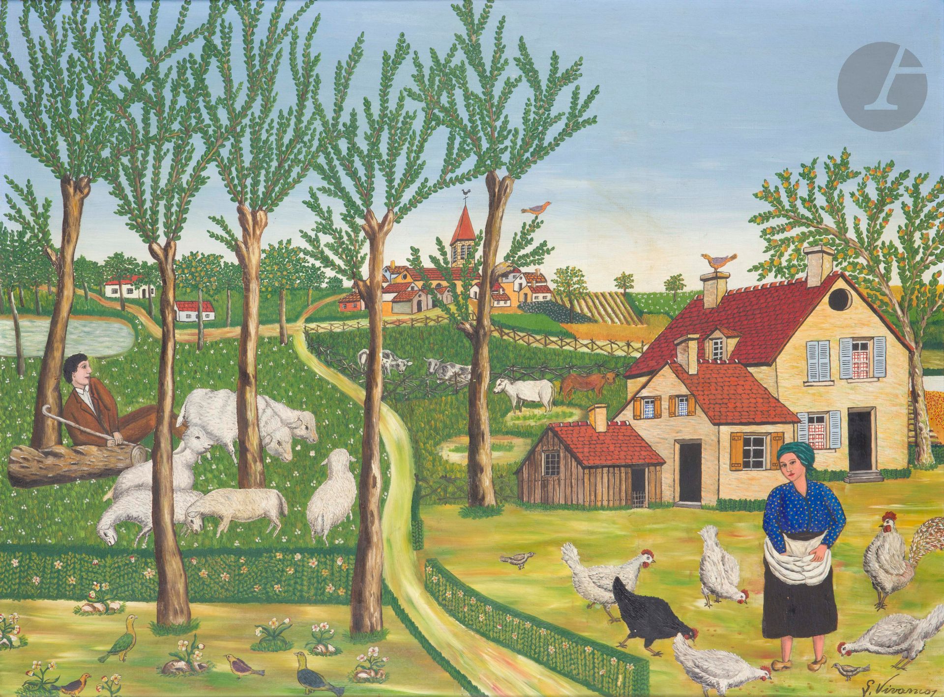 Miguel Garcia VIVANCOS (1895-1972)
Poésie campagnarde, 1949
Huile sur toile.
Signée en bas à droite.
Signée, datée, titrée et située au dos.
54 x 73 cm