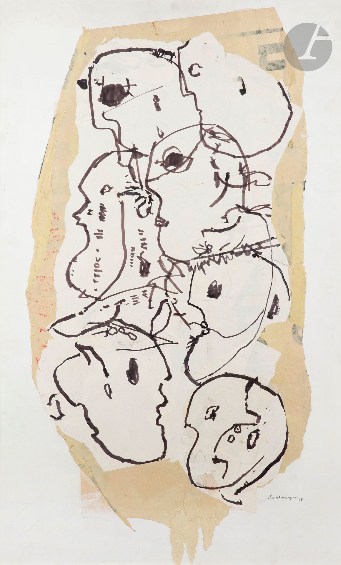Slavko KOPAC (1913-1995)
Group of characters, 1985
Felt pen and collage on paper mounted on plywood.
Signed and dated lower right.
99,5 x 59 cm