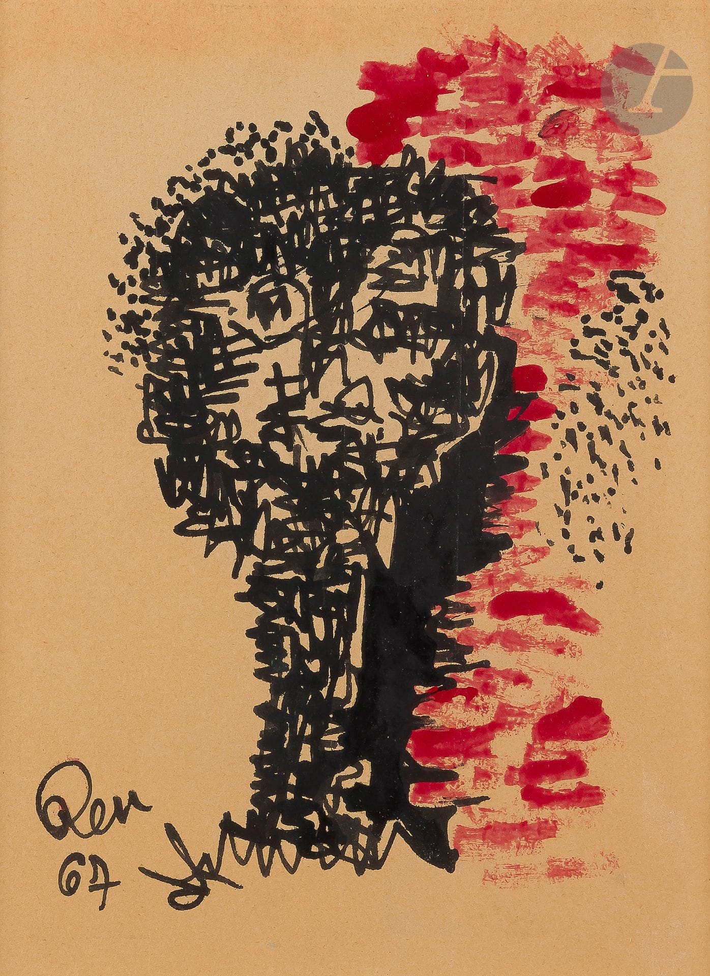 Henri REN (né en 1930)
Visage, 1967
Feutre et aquarelle.
Signé et daté en bas à gauche.
26 x 20 cm