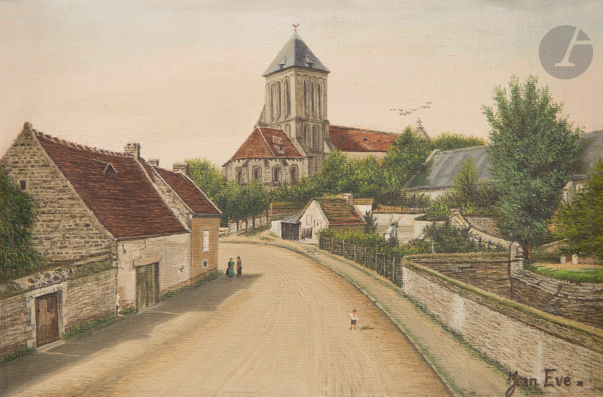 Jean ÈVE (1900-1968)
Entrée de village du Calvados
Huile sur carton toilé.
Signée en bas à droite.
Signée et titrée au dos.
16 x 24 cm