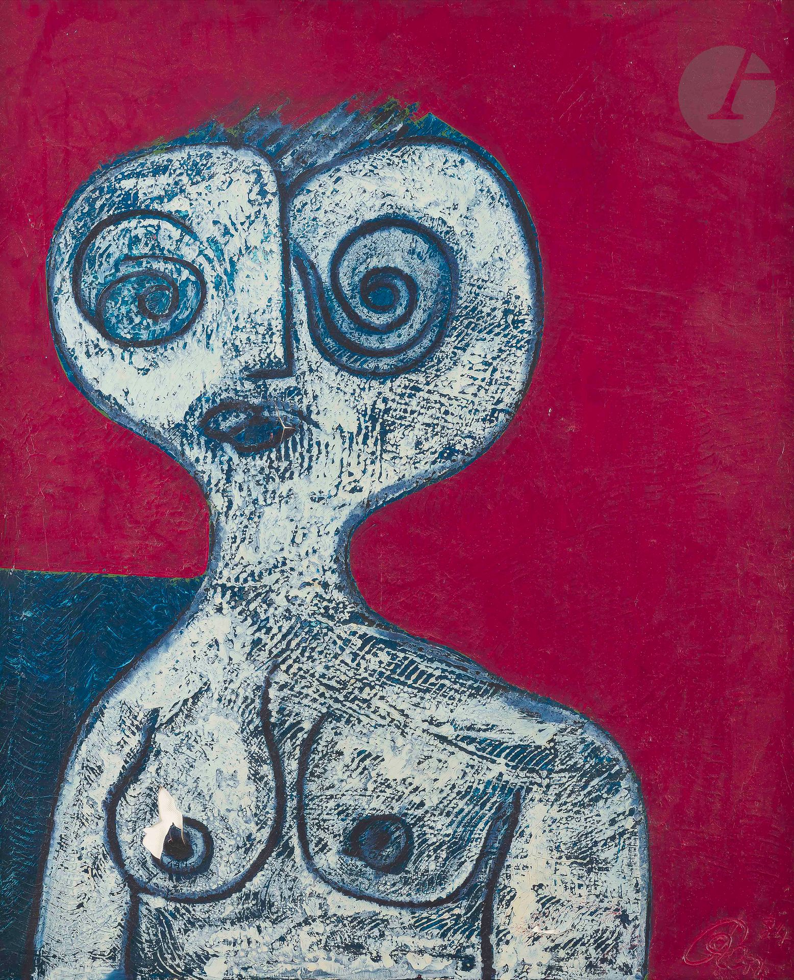 Henri REN (né en 1930)
La Femme celte, 1984
Huile sur toile.
Signée et datée en bas à droite.
(Soulèvements et manques).
73 x 60 cm

Provenance : 
Galerie Carole Brimaud, Paris (étiquette au dos).